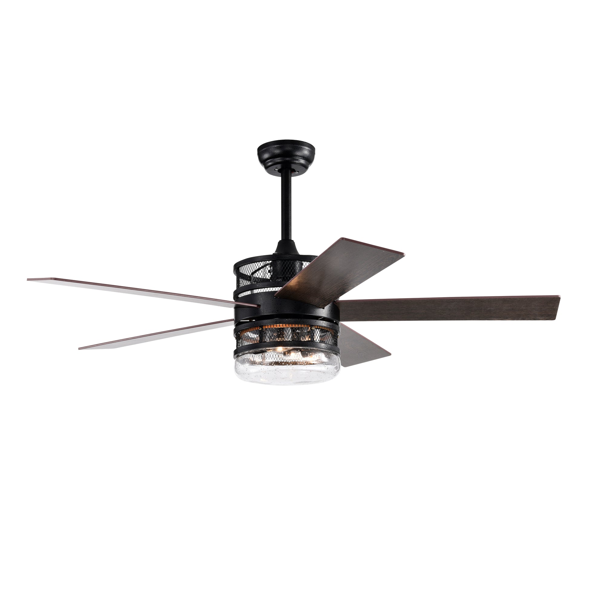 52 Inch 5 Blade Lighted Ceiling Fan With Remote Controlglass Shade Optional Remote Matte Black Matte Black American Design,American Traditional,Classic,Contemporary,Farmhouse Plywood Metal