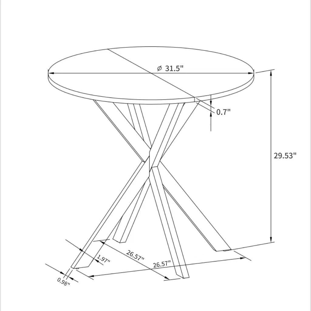 31.5'' Modern Round Dining Table with Crossed white-mdf+metal