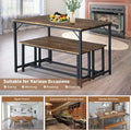 3 Piece Kitchen Table Set With 2 Benches Wood Dining Table Set For 4 Person Space Saving Dinette For Kitchen Rustic Brown Black Metal