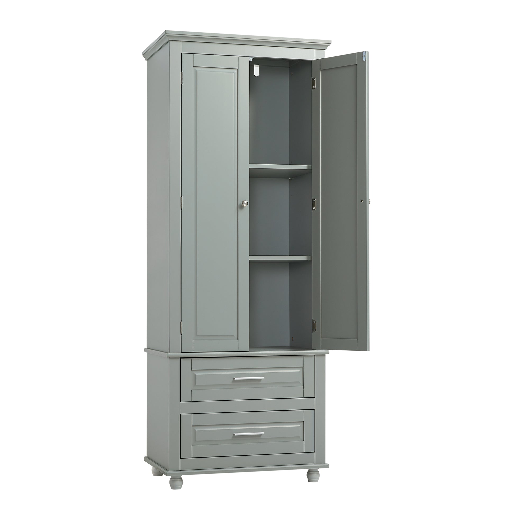 Tall Storage Cabinet With Two Drawers For Bathroom Office, Grey Grey Mdf