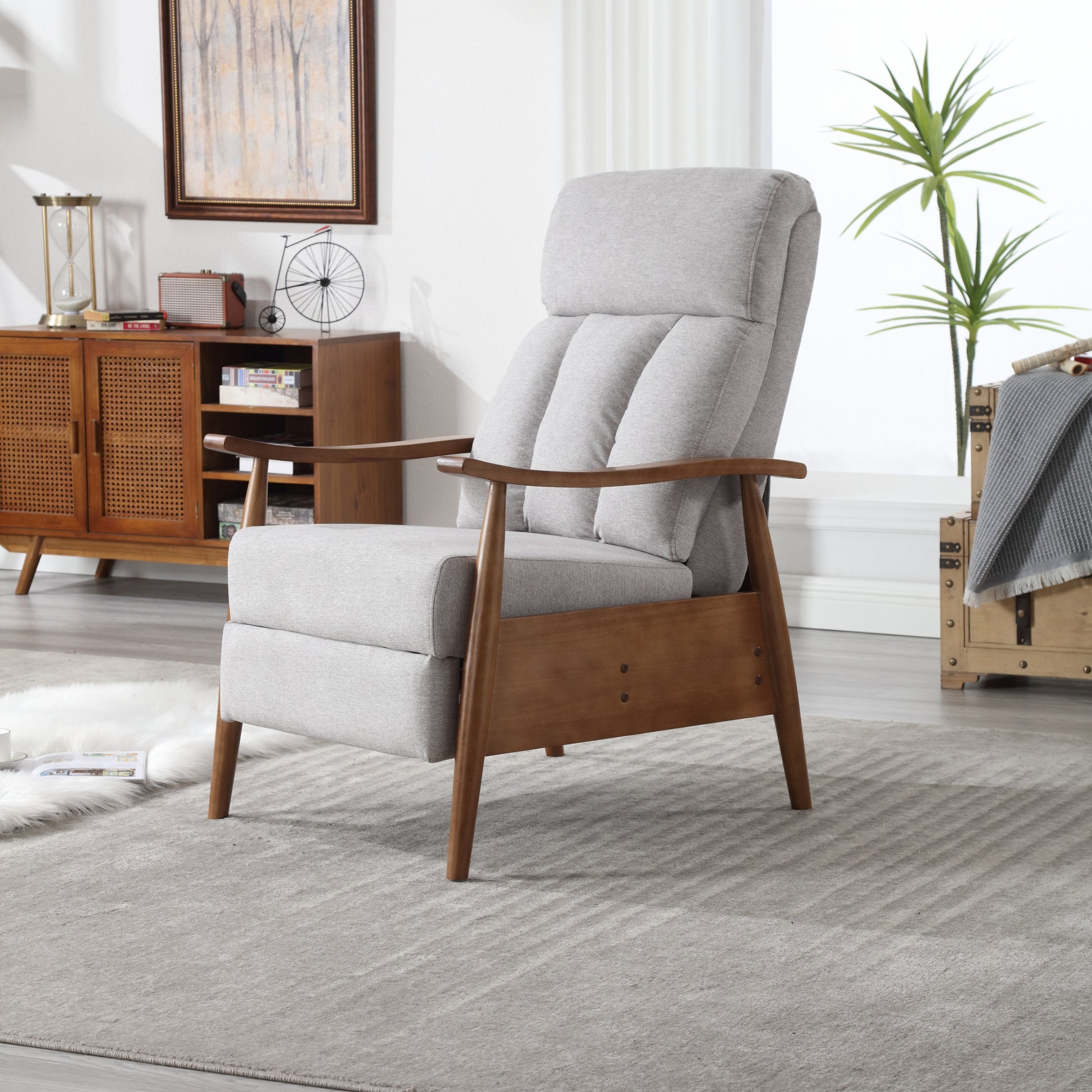 Coolmore Wood Frame Armchair, Modern Accent Chair Lounge Chair For Living Room Light Gray Linen
