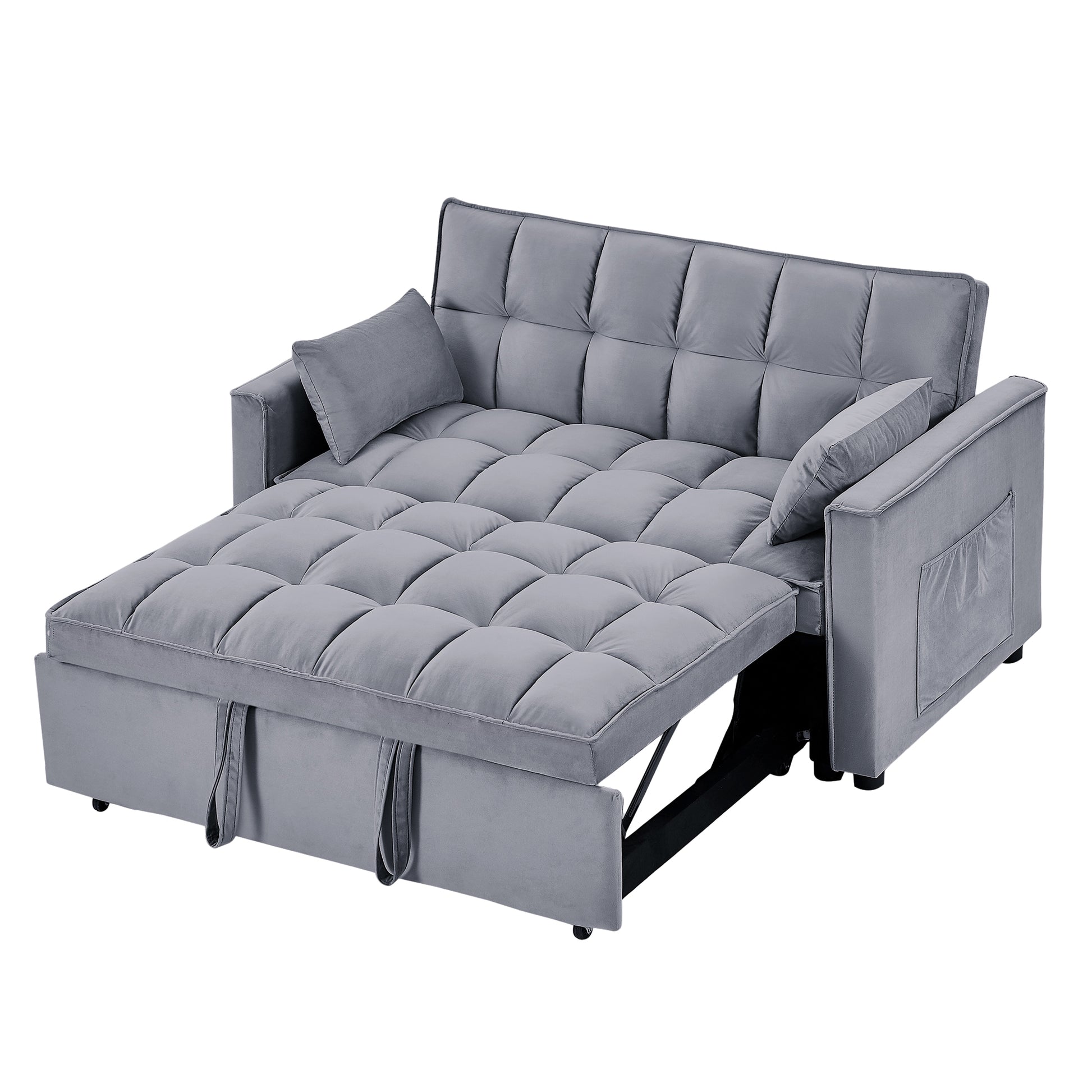 Sleeper Sofa Couch W Pull Out Bed, 55" Modern Velvet Convertible Sleeper Sofa Bed, Small Beautiful Seat Sofa Bed W Pillows & Side Pockets For Small Space, Living Room, Apartment,Dark Gray Gray Velvet