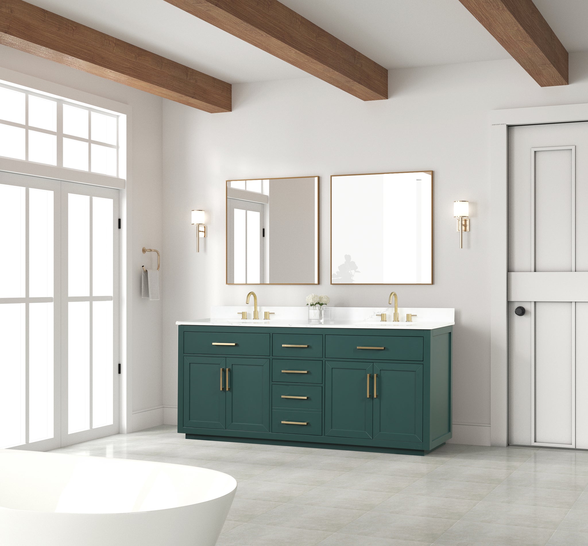 80" Bathroom Vanity with Double Sink, Freestanding green-bathroom-modern-solid wood