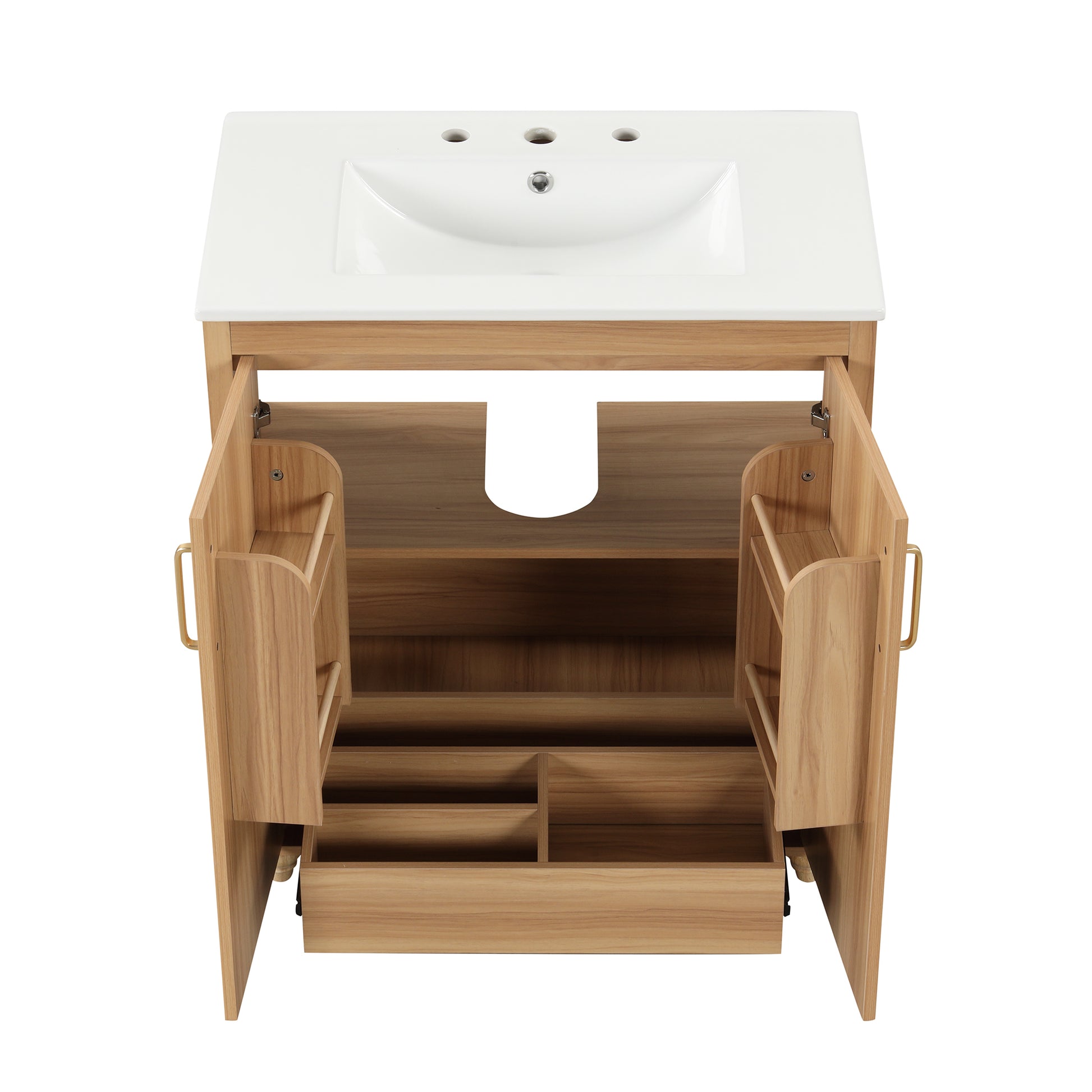 30" Bathroom Vanity With Sink Combo, Multi Functional Bathroom Cabinet With Doors And Drawer, Mdf Board, Natural Natural Solid Wood Mdf