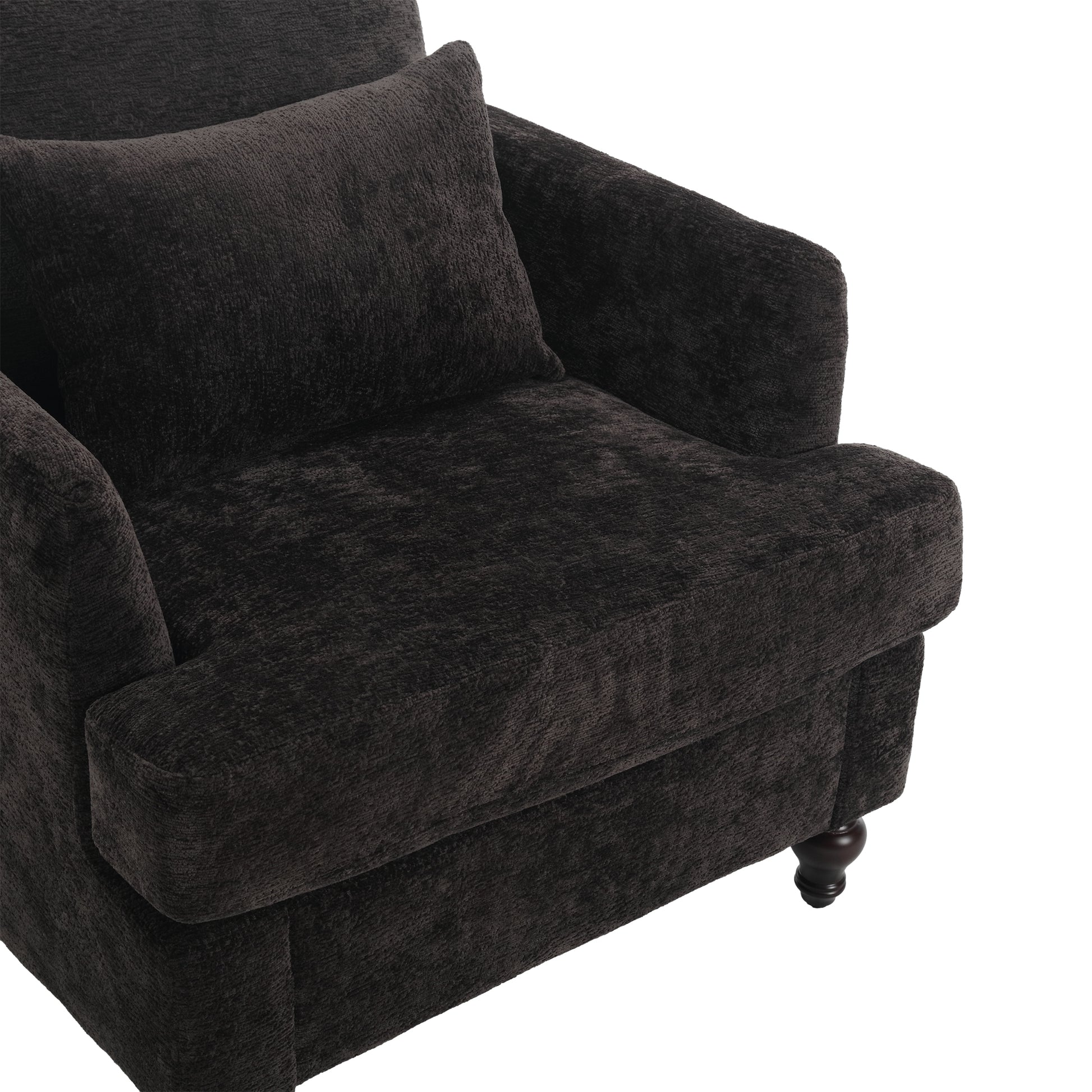 Coolmore Wood Frame Armchair, Modern Accent Chair Lounge Chair For Living Room,Tufted Club Chair, Mid Century Modern Arm Chairs With Studded, Solid Wood Frame, For Bedroom, Reading Black Chenille Black Chenille