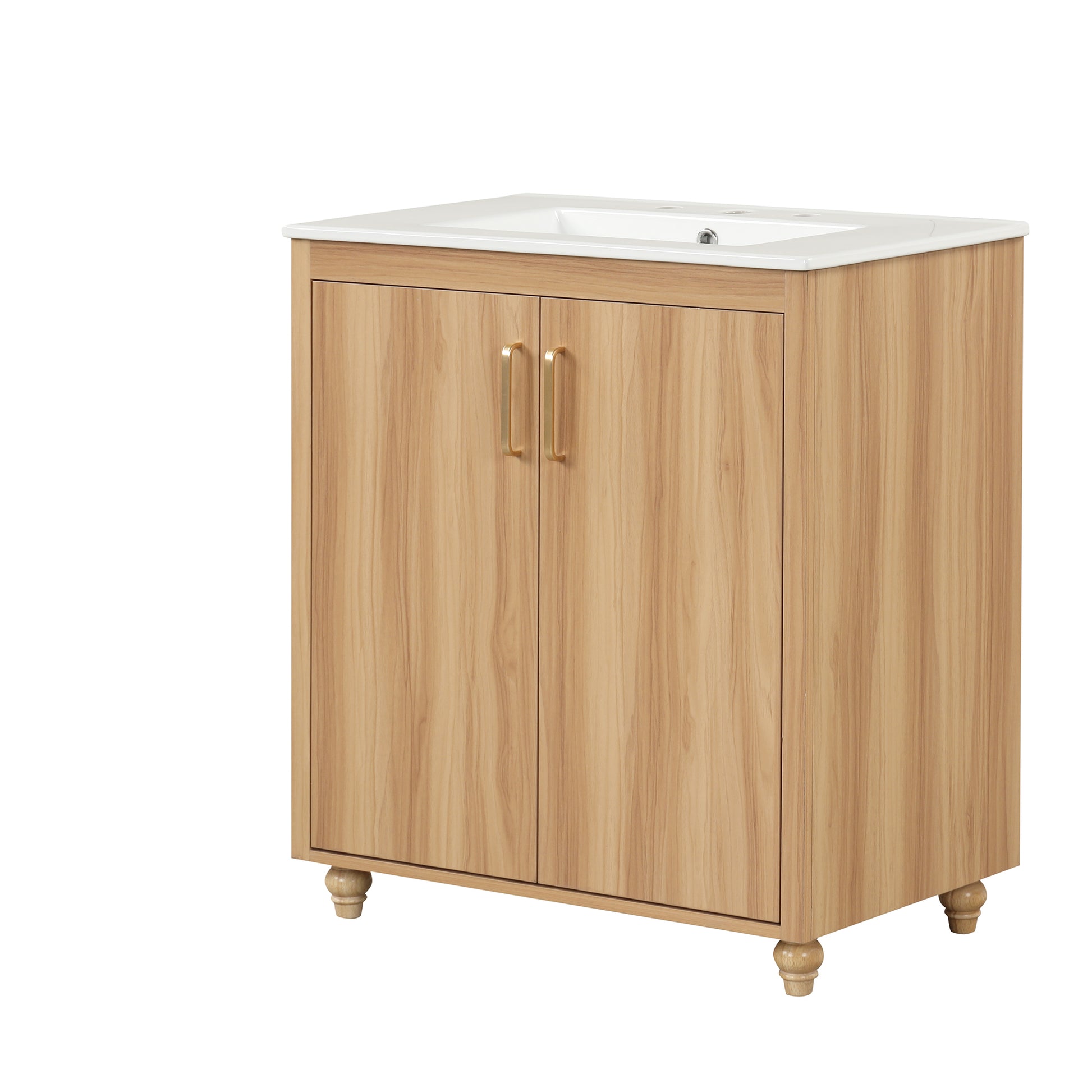 30" Bathroom Vanity With Sink Combo, Multi Functional Bathroom Cabinet With Doors And Drawer, Mdf Board, Natural Natural Solid Wood Mdf