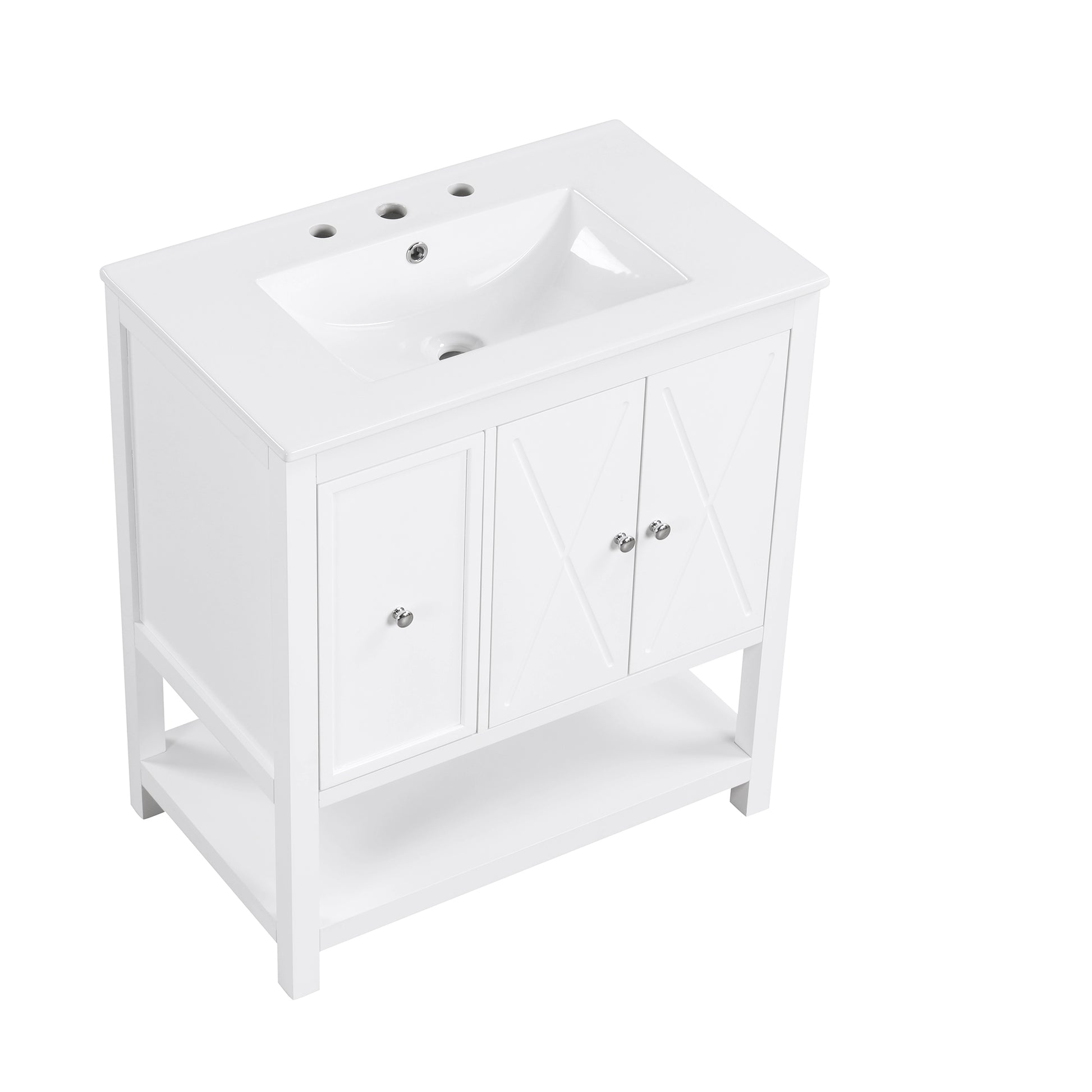 30" Bathroom Vanity With Sink Top, Bathroom Vanity Cabinet With Two Doors And One Drawer, Mdf Boards, Solid Wood, One Package, White White Solid Wood Mdf