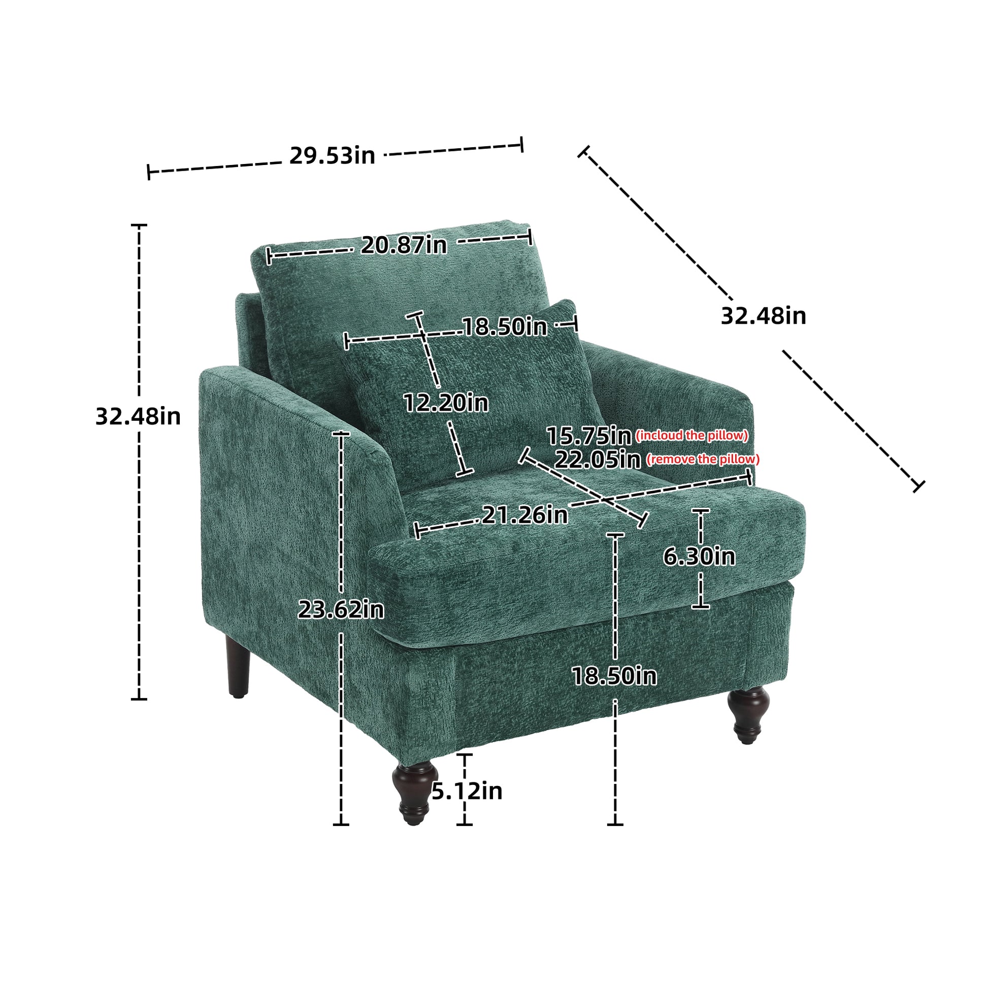 Coolmore Wood Frame Armchair, Modern Accent Chair Lounge Chair For Living Room,Tufted Club Chair, Mid Century Modern Arm Chairs With Studded, Solid Wood Frame, For Bedroom, Reading Emerald Chenille Emerald Modern Chenille 1 Seat