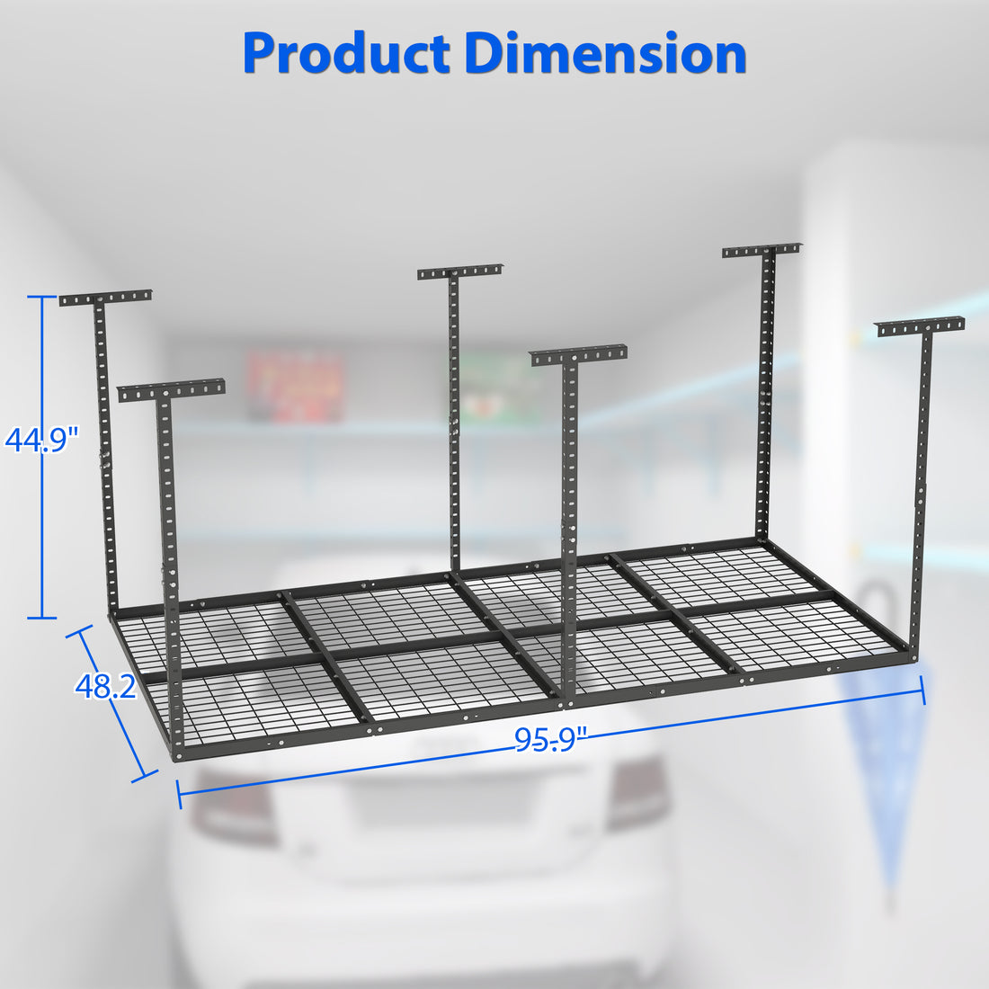 4X8Ft Overhead Garage Storage Rack,Adjustable Garage Storage Organization Systerm,Heavy Duty Metal Garage Ceiling Storage Racks,660Lbs Weight Capacity,Black Black Iron