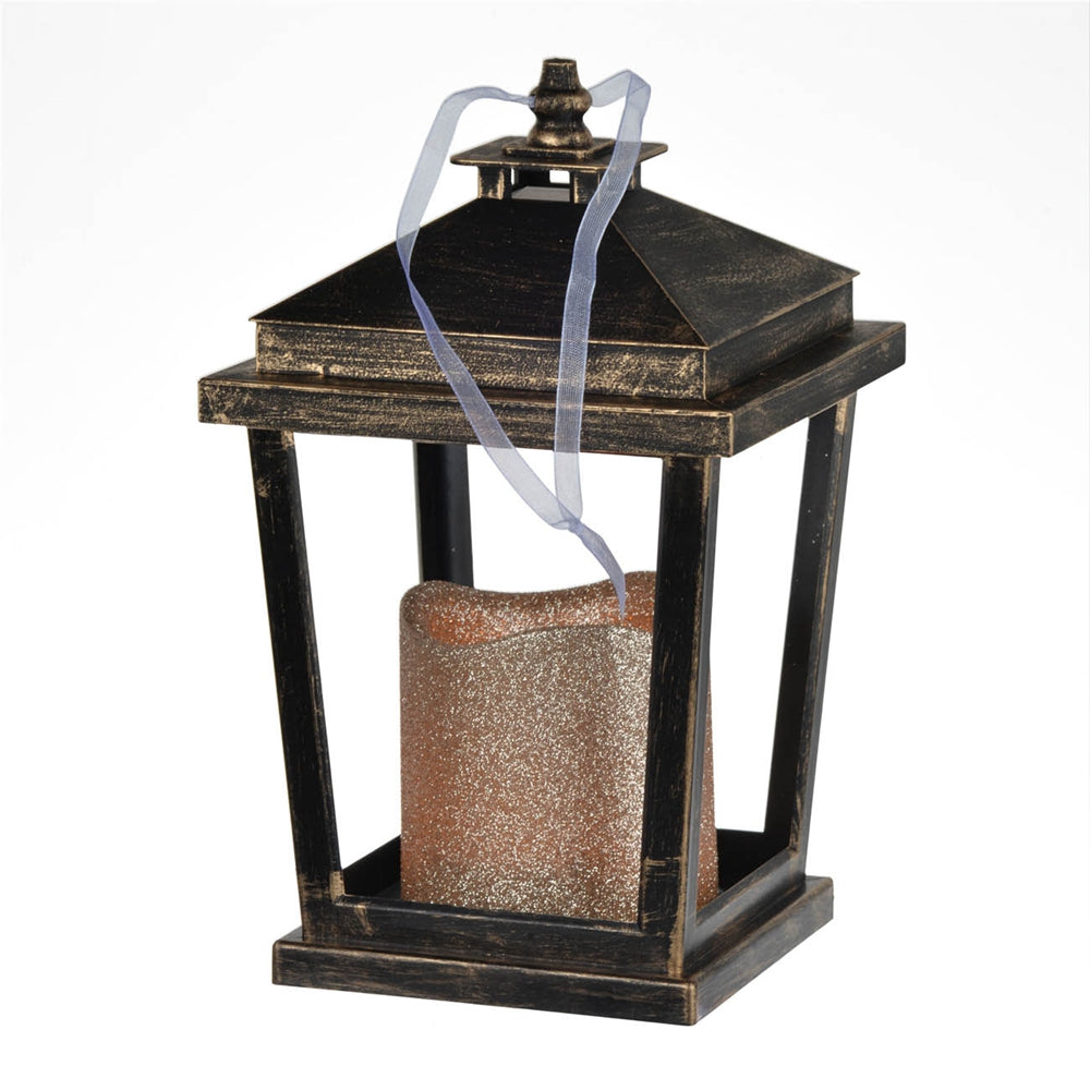 Set Of 2 Menifee Lantern With Led Candle, Short 5X5X8.5" Bronze Antique,Contemporary,Modern Plastic