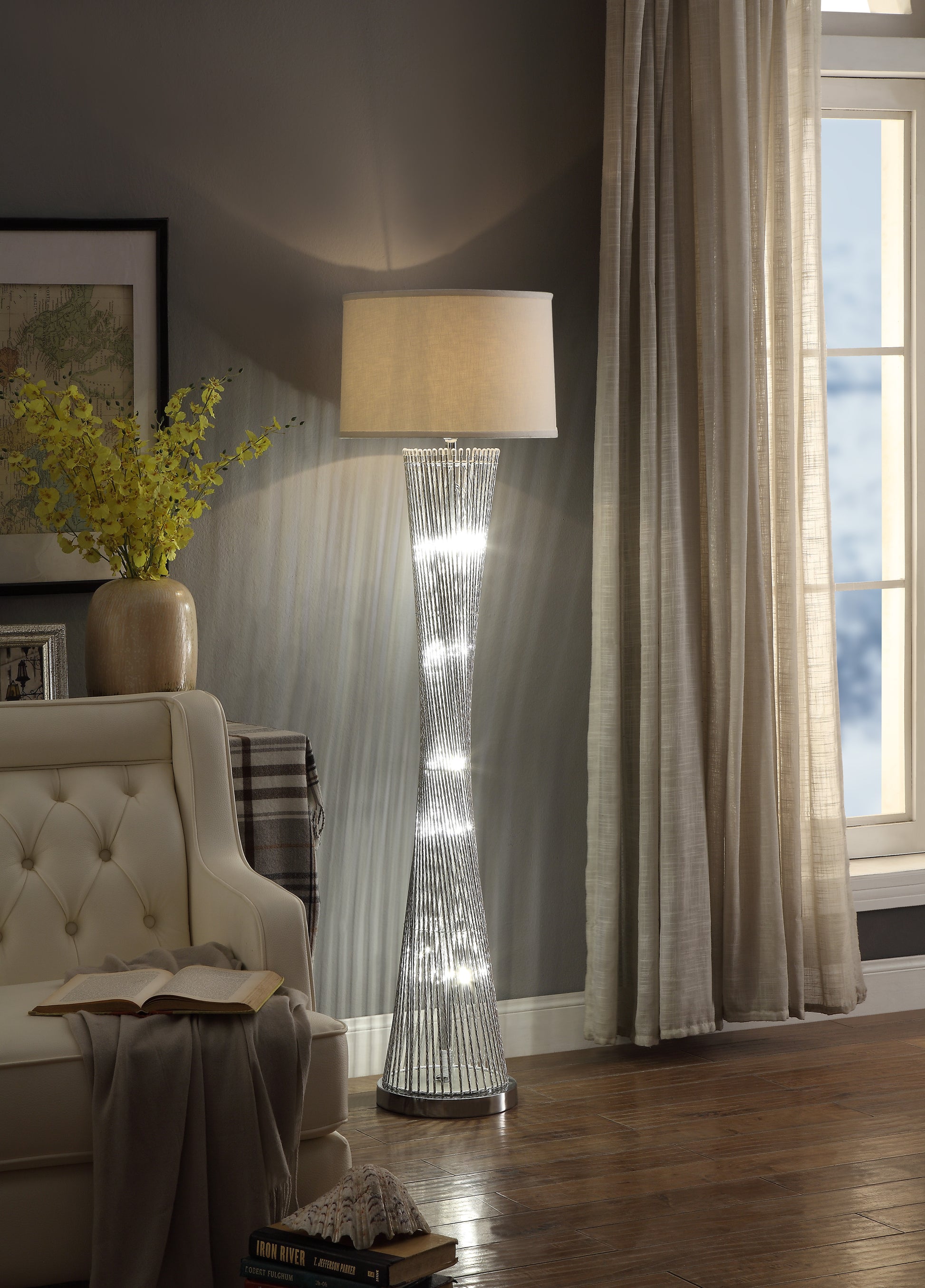 Led Night Light, Silver Finish Luxurious Floor Lamp 1Pc Modern Aesthet
