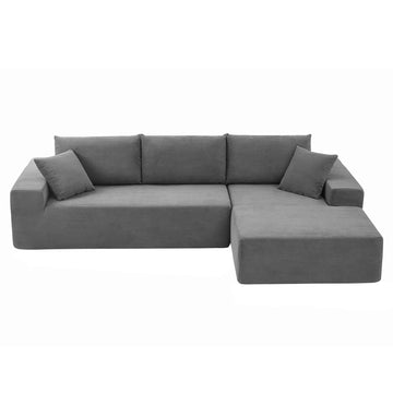 L Shape Sectional Sofa Corduroy Couches Modular Sectional Living Room Sofa Set Upholstered Sleeper Sofa For Living Room, Bedroom, Salon,.Grey Gray Corduroy 3 Seat