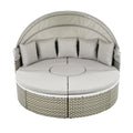Patio Furniture Round Outdoor Sectional Sofa Set Rattan Daybed Two Tone Weave Sunbed With Retractable Canopy, Separate Seating And Removable Cushion, Gray Yes Sectional Gray Weather Resistant Frame Water Resistant Cushion Garden & Outdoor Luxury