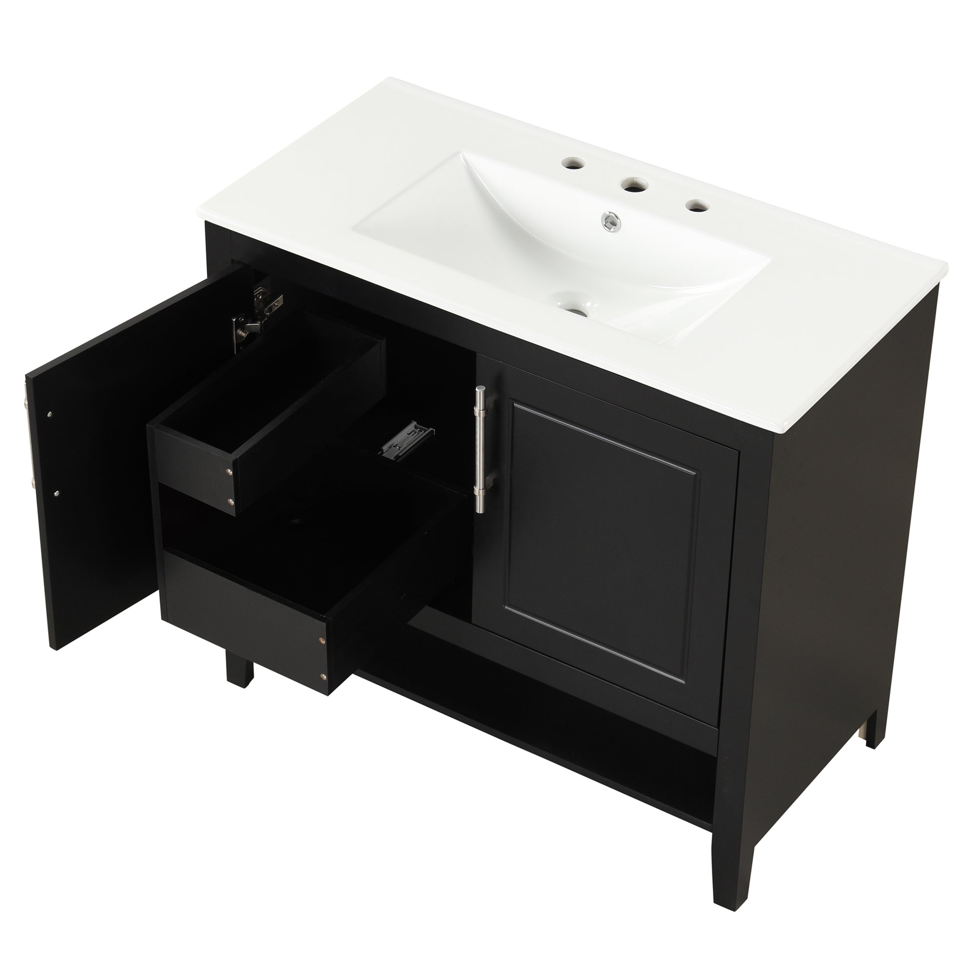 36" Bathroom Vanity With Sink, Multi Functional Bathroom Cabinet With Doors And Drawers, Mdf Frame And Mdf Board, Black Black Solid Wood Mdf