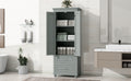 Tall Storage Cabinet With Two Drawers For Bathroom Office, Grey Grey Mdf