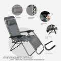 Zero Gravity Patio Adjustable Folding Reclining Chair With Pillow, 2Pc Grey Grey Metal