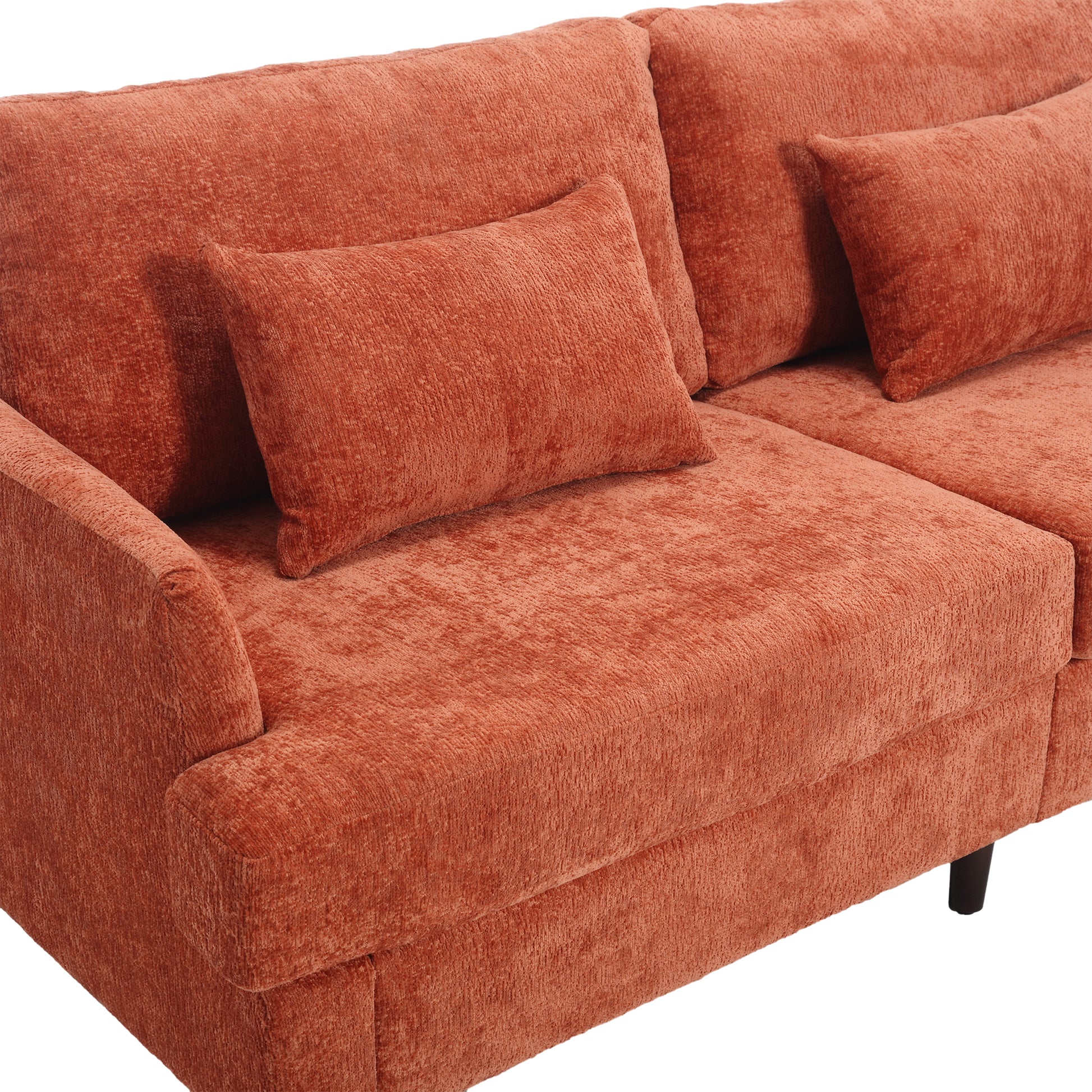Coolmore Mid Century Modern Chenille Fabric Loveseat Sofa, 2 Seat Upholstered Loveseat Sofa Modern Couch For Living Room,Brown Wood Feet Sofa For Bedroom, Reading Orange Chenille Dark Orange Chenille 2 Seat