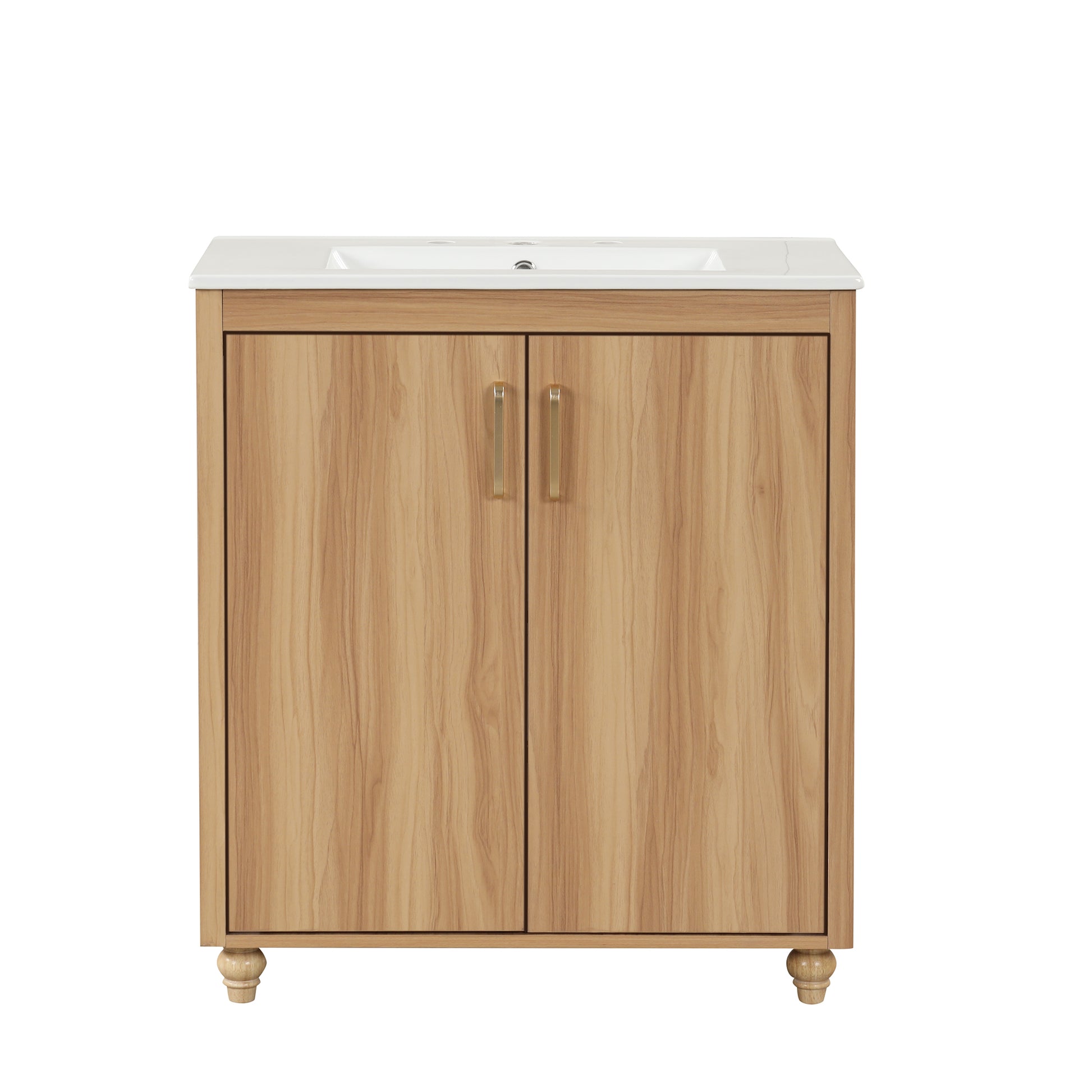 30" Bathroom Vanity With Sink Combo, Multi Functional Bathroom Cabinet With Doors And Drawer, Mdf Board, Natural Natural Solid Wood Mdf