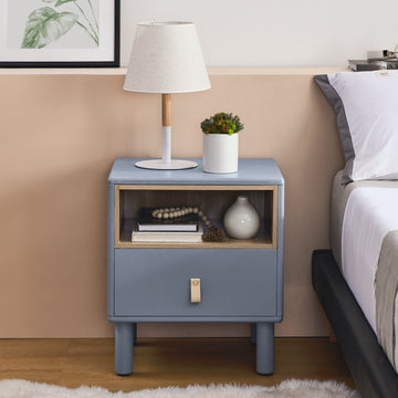 Single Drawer Bedside Table, Modern Style Bedside Table, Wooden Bedside Table, Bedside Table With Drawer, Side Table With Drawer, Compact Bedside Table, Nordic Style Bedside Table Blue Solid Wood