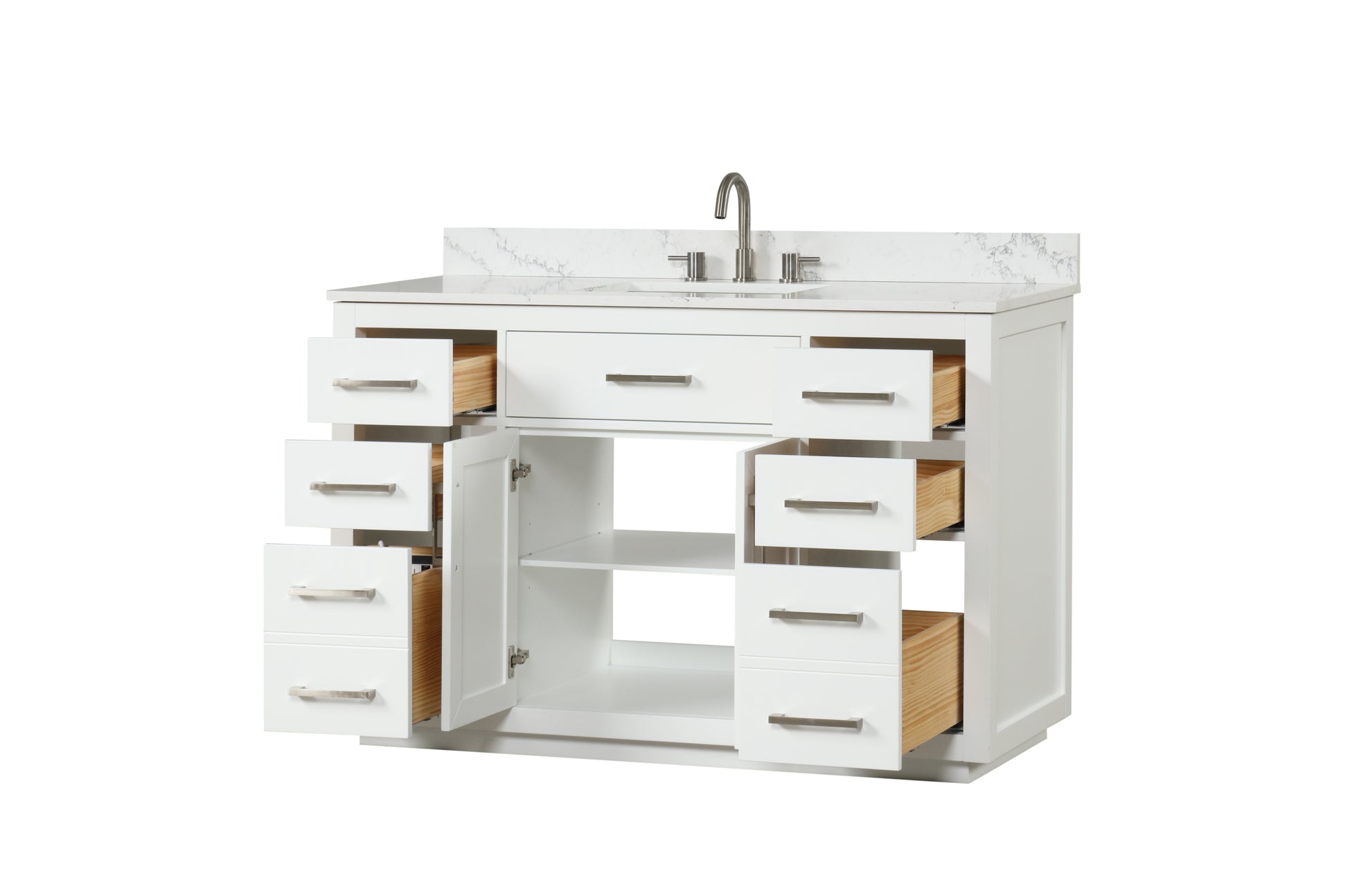 54" Bathroom Vanity With Sink, Modern Bathroom Vanity Set With Soft Close Cabinet And 6 Drawers, Solid Wood Bathroom Storage Cabinet With Countertop, White White Bathroom Modern Solid Wood