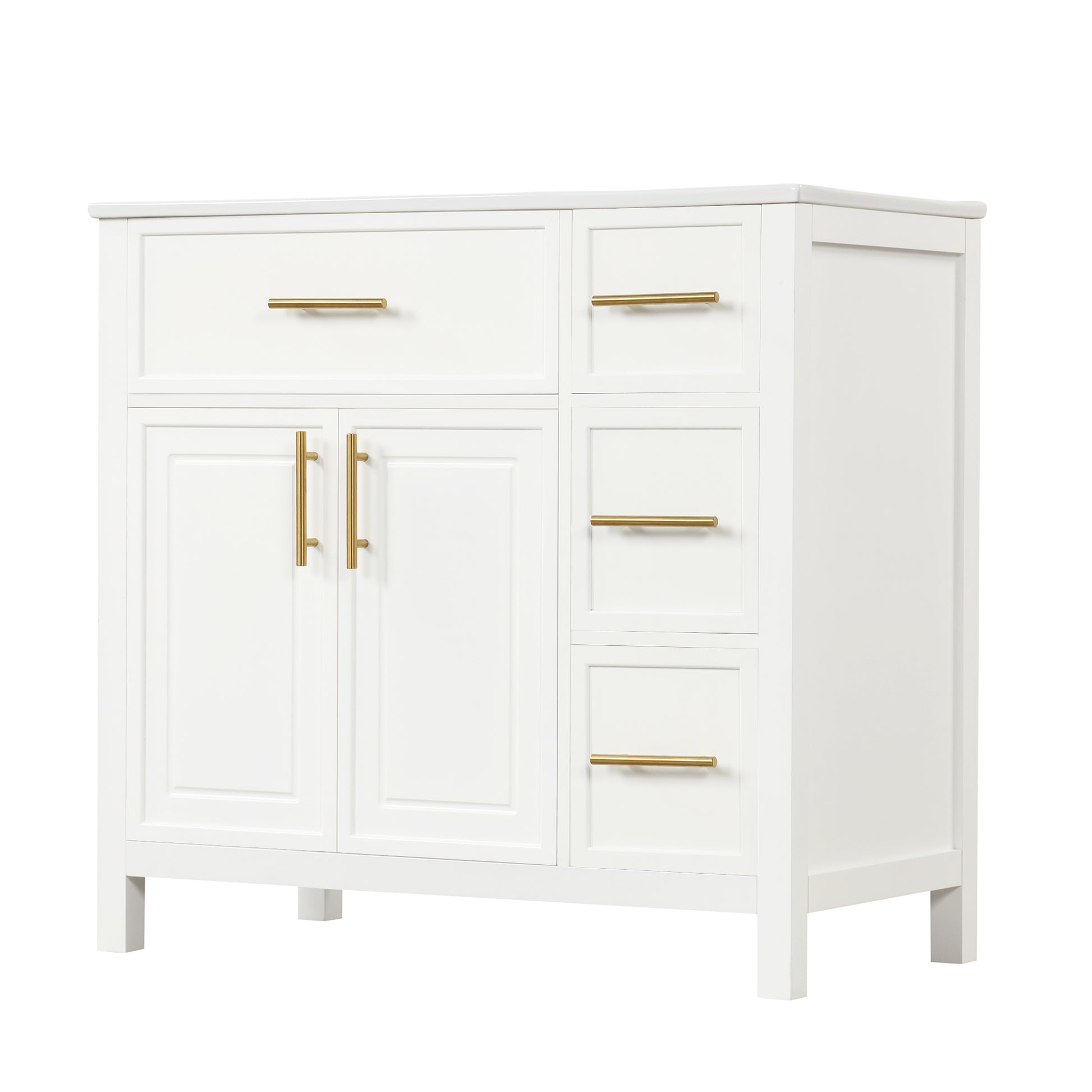36" Bathroom Vanity With Sink Top, Bathroom Vanity Cabinet With Two Doors And Three Drawers, Solid Woodmdf Boards ,One Package, White White Solid Wood Mdf