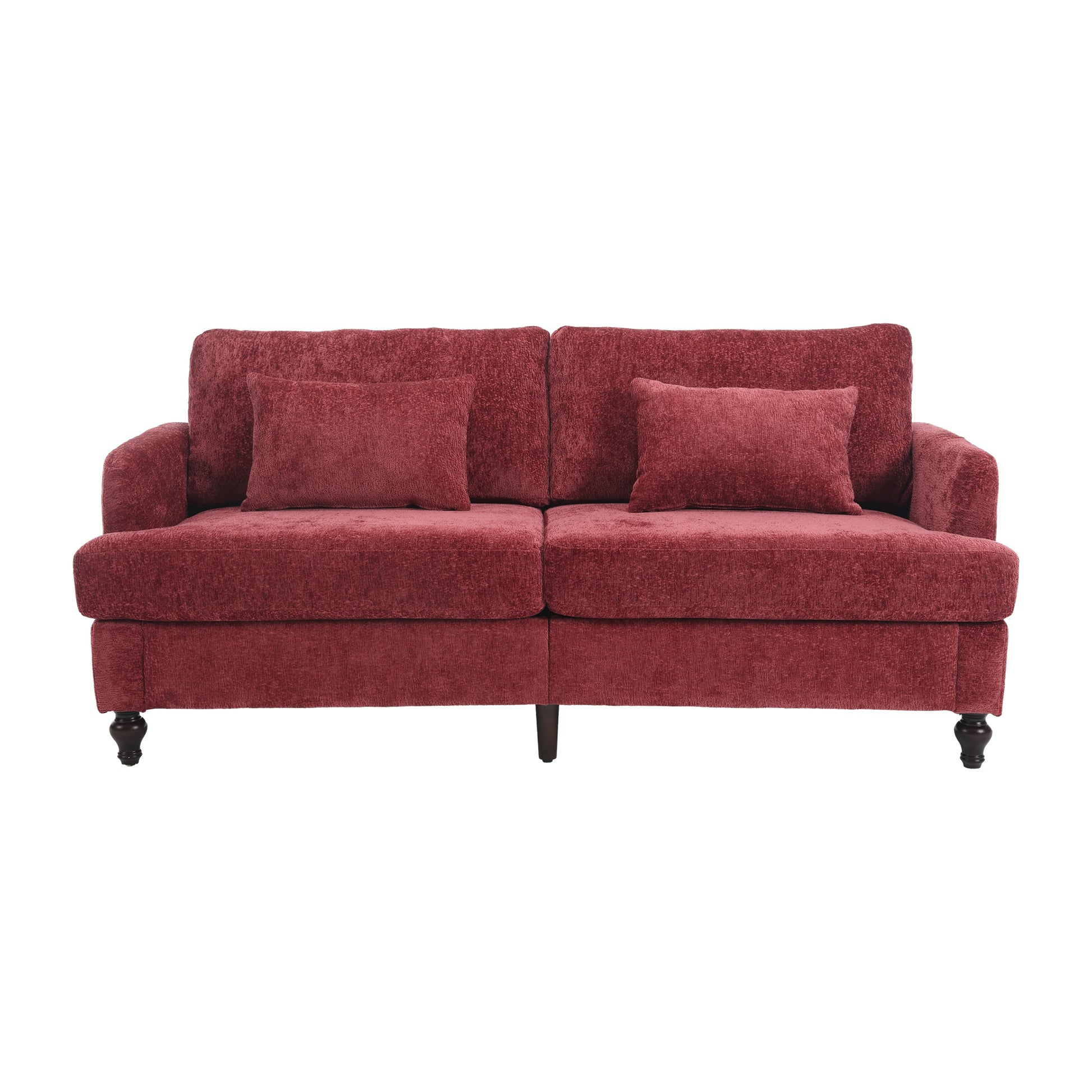 Coolmore Mid Century Modern Chenille Fabric Loveseat Sofa, 2 Seat Upholstered Loveseat Sofa Modern Couch For Living Room,Brown Wood Feet Sofa For Bedroom, Reading Wine Red Chenille Wine Red Chenille 2 Seat