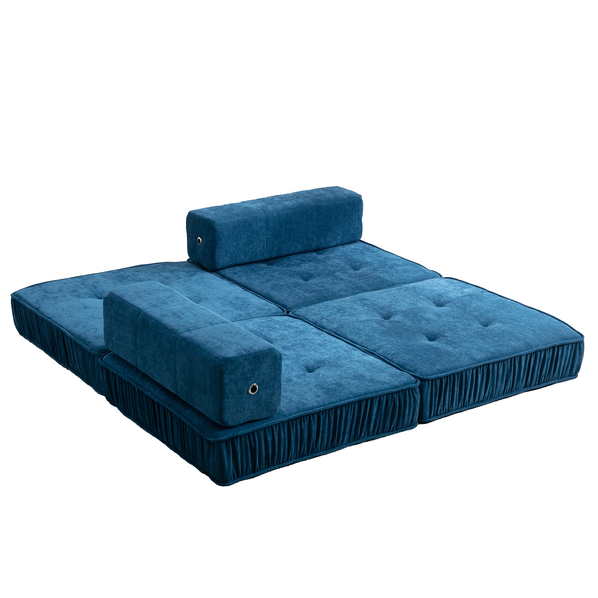 Folding Sofa Bed, Futon Sleeper Chair, Convertible Chair Floor Couch & Sleeping Mattress For Living Room, Guest Room, Home Office, Apartment, Small Space, Bed, Removable Back Cushion, Blue, 1 Seat Blue Chenille Primary Living Space Pillow Back Soft