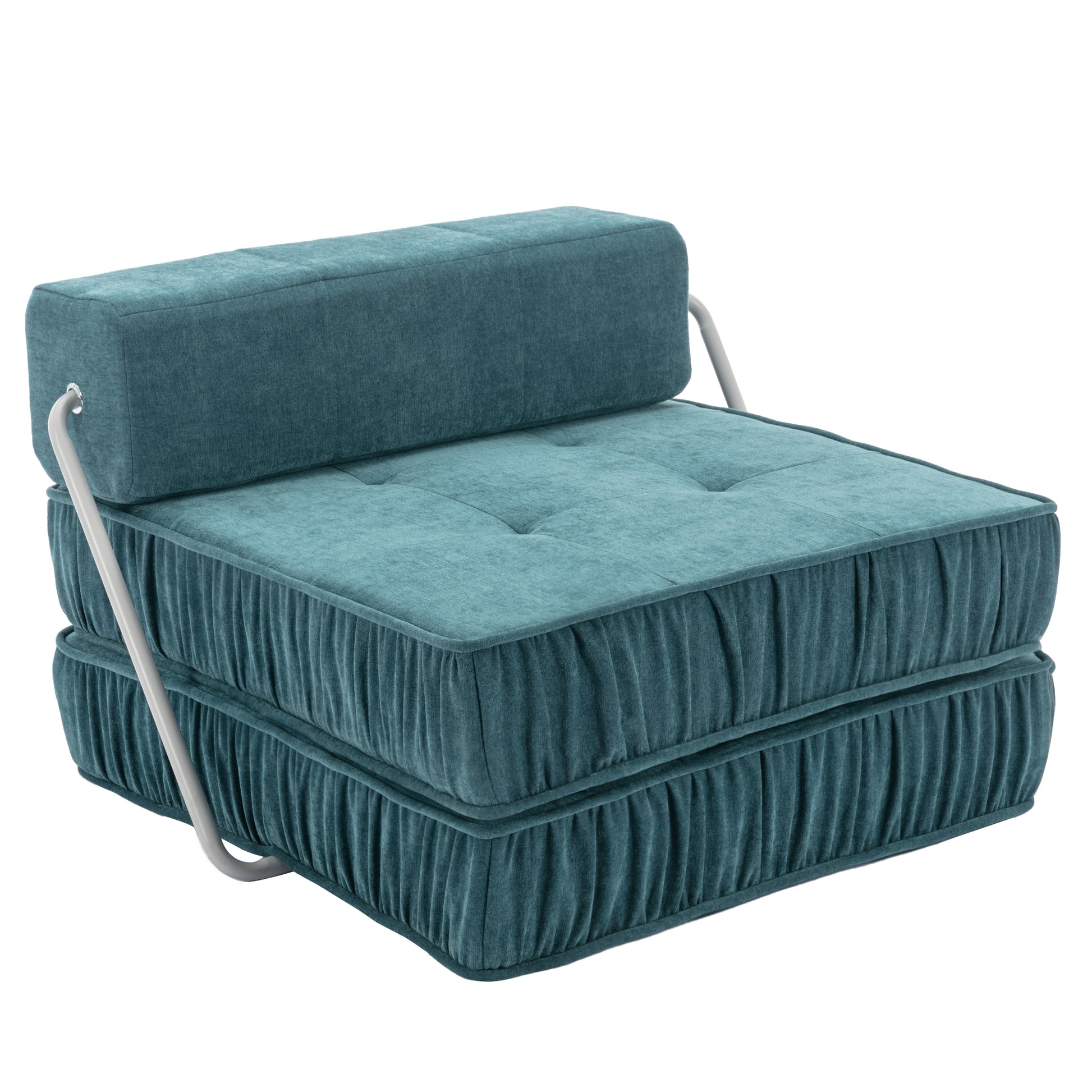 Folding Sofa Bed, Futon Sleeper Chair, Convertible Chair Floor Couch & Sleeping Mattress For Living Room, Guest Room, Home Office, Apartment, Small Space, Bed, Removable Back Cushion, Green, 1 Seat Green Chenille Primary Living Space Pillow Back Soft