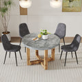 A Modern And Practical Circular Dining Table. Made Of Mdf Tabletop And Wooden Mdf Table Legs. A Set Of 4 Cushioned Chairs.Ct 403B0501A Grey Mdf