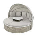 Patio Furniture Round Outdoor Sectional Sofa Set Rattan Daybed Two Tone Weave Sunbed With Retractable Canopy, Separate Seating And Removable Cushion, Gray Yes Sectional Gray Weather Resistant Frame Water Resistant Cushion Garden & Outdoor Luxury