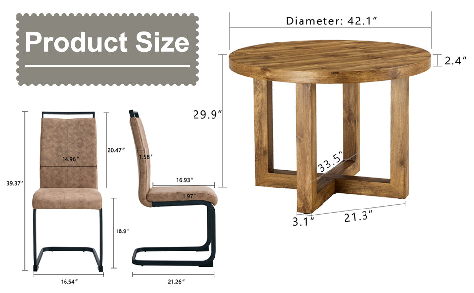 A Modern And Practical Circular Dining Table. Made Of Mdf Tabletop And Wooden Mdf Table Legs. 4 Piece Technology Cloth High Backrest Cushion Side Chair, C Shaped Tube Black Metal Legs. Ct 403C 1162 Natural Wood Mdf