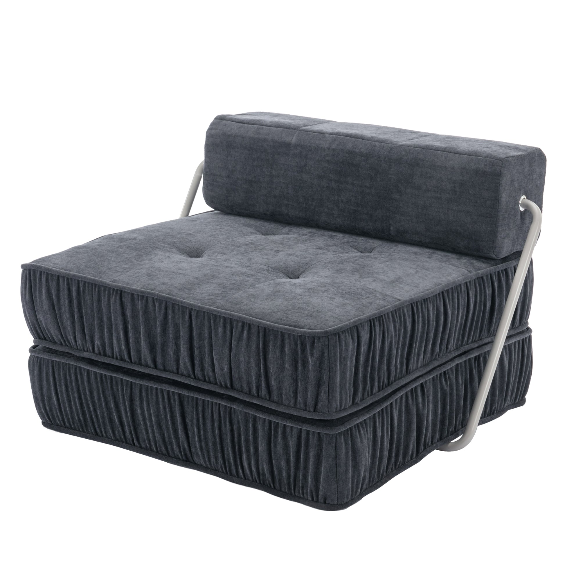 Folding Sofa Bed, Futon Sleeper Chair, Convertible Chair Floor Couch & Sleeping Mattress For Living Room, Guest Room, Home Office, Apartment, Small Space, Bed, Removable Back Cushion, Grey, 1 Seat Grey Chenille Primary Living Space Pillow Back Soft