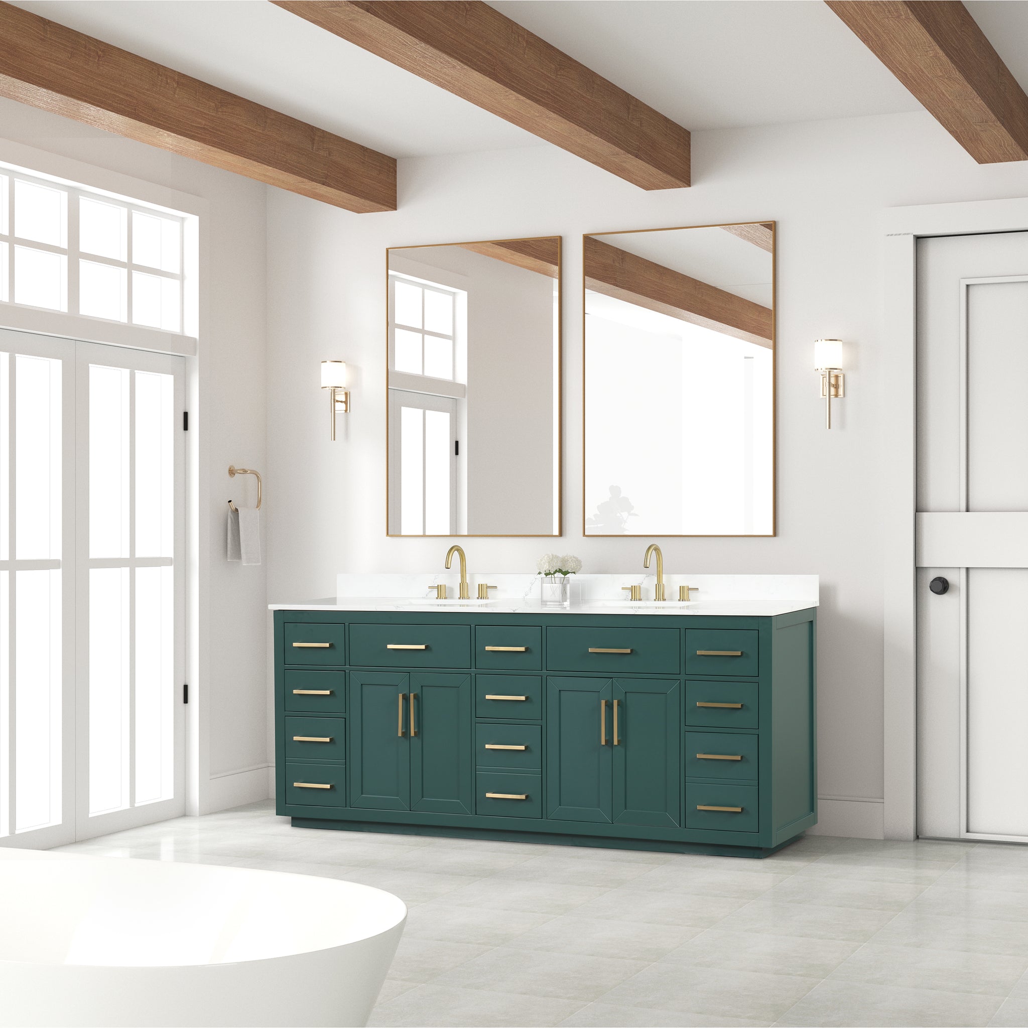 84" Bathroom Vanity With Double Sink, Modern Bathroom Vanity Set With Soft Close Cabinet And 9 Drawers, Solid Wood Bathroom Storage Cabinet With Countertop And Backsplash, Green Green Bathroom Modern Solid Wood