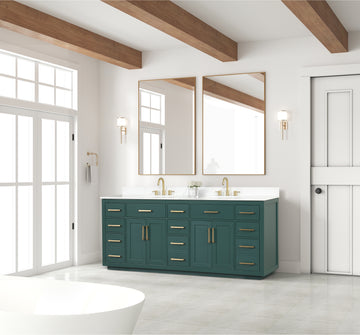 84" Bathroom Vanity With Double Sink, Modern Bathroom Vanity Set With Soft Close Cabinet And 9 Drawers, Solid Wood Bathroom Storage Cabinet With Countertop And Backsplash, Green Green Bathroom Modern Solid Wood