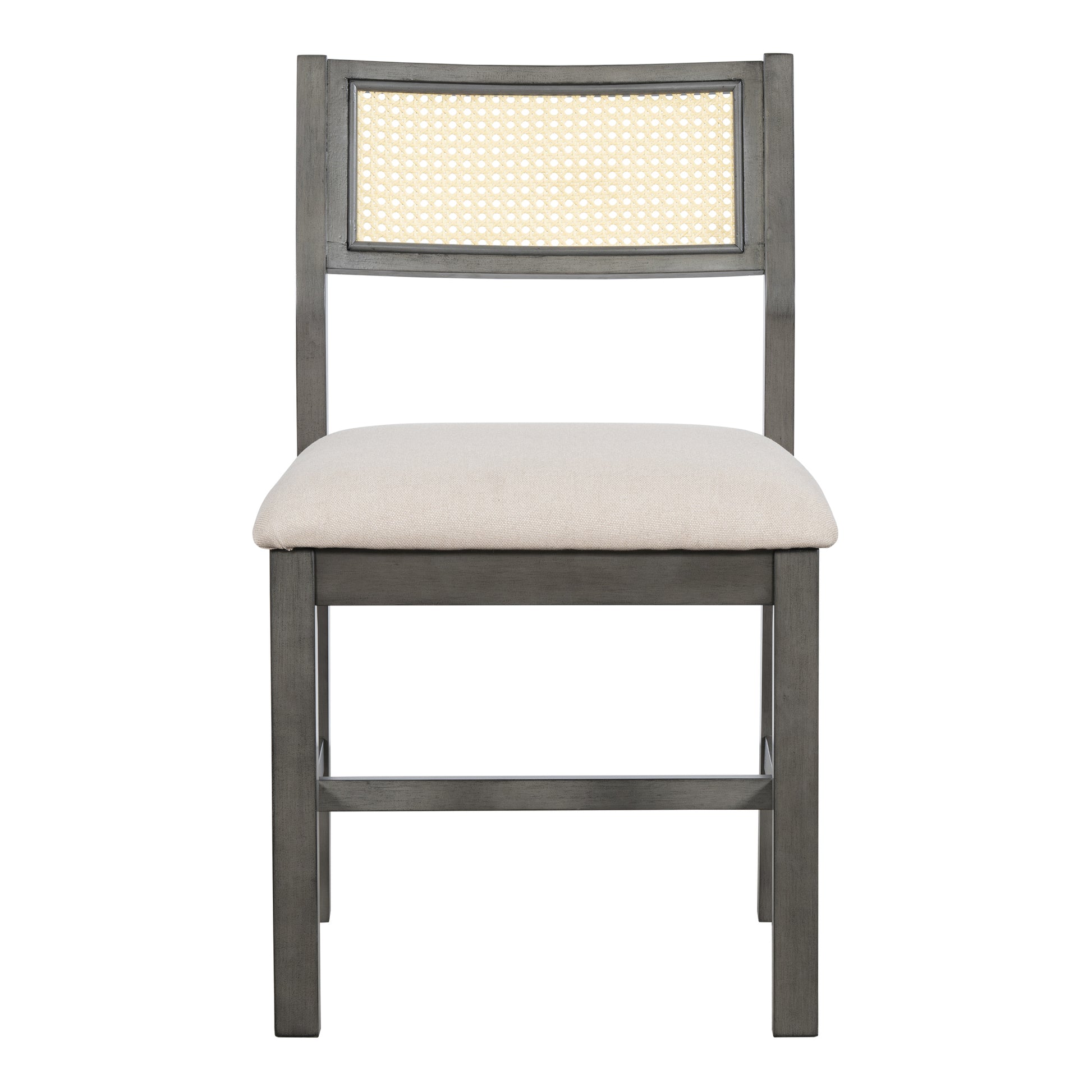 6 Piece Retro Farmhouse Style Dining Set, Rectangular Table And 4 Upholstered Chairs With Rattan And Bench For Dining Room And Kitchen Gray Gray Solid Wood Mdf