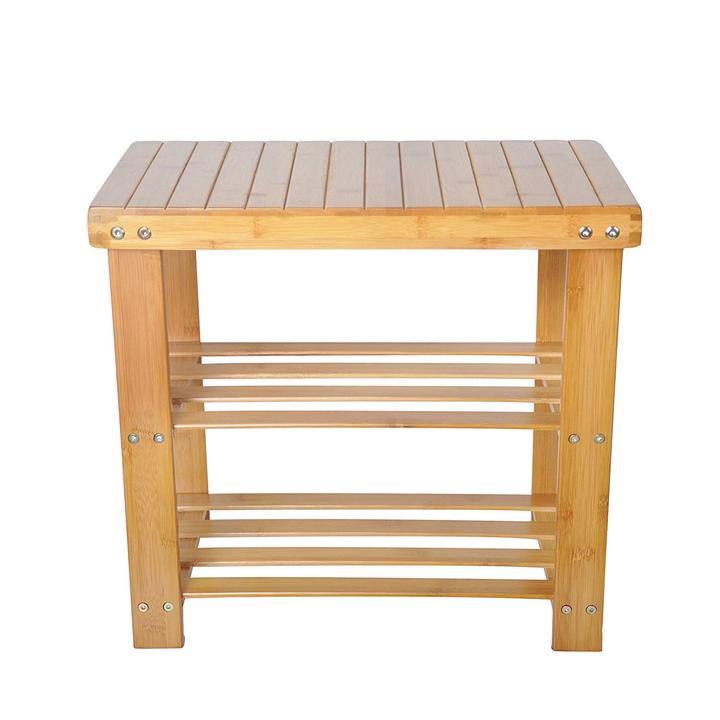 2 Tier Bamboo Shoe Bench Rack Shoe Storage Natural Bamboo