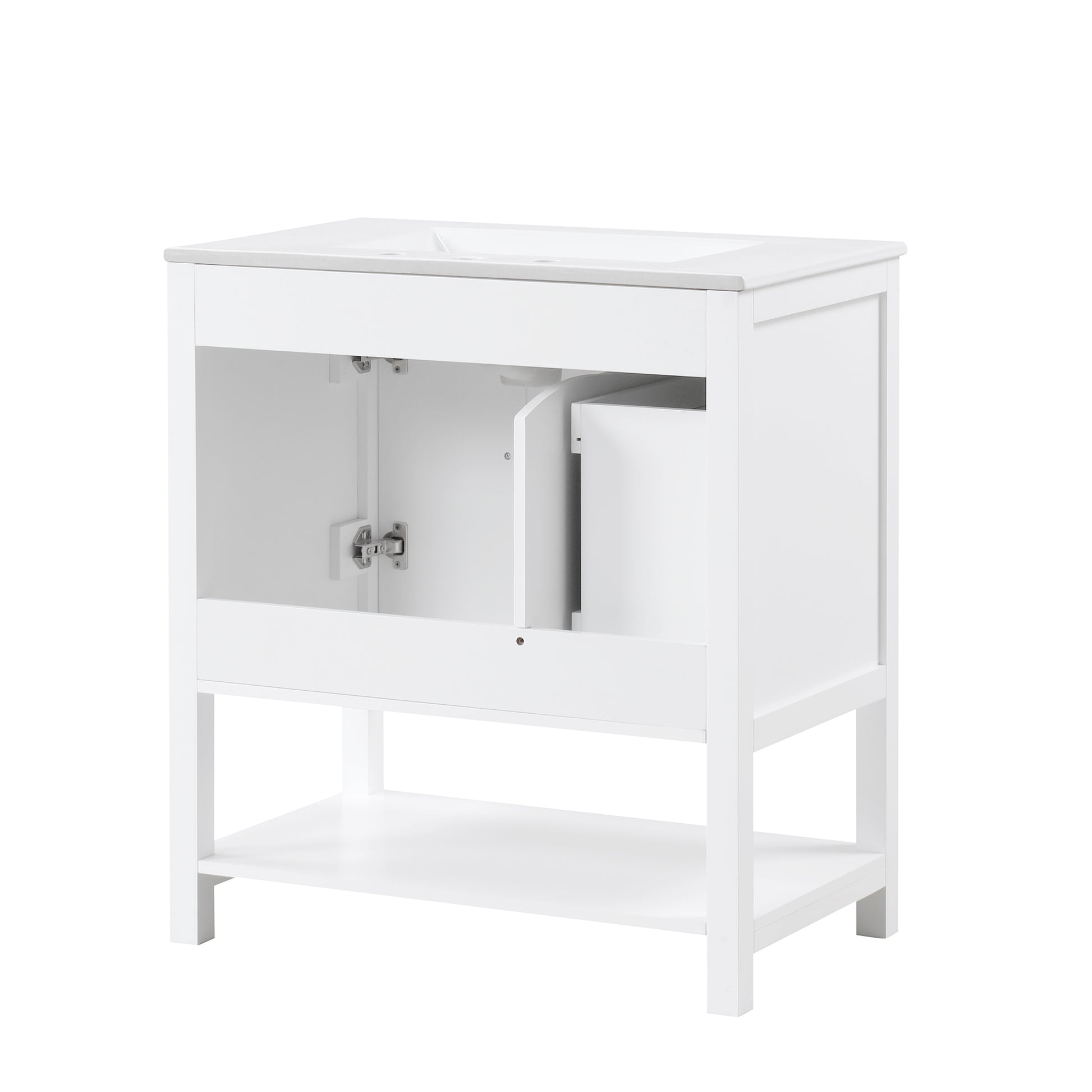 30" Bathroom Vanity With Sink Top, Bathroom Vanity Cabinet With Two Doors And One Drawer, Mdf Boards, Solid Wood, One Package, White White Solid Wood Mdf