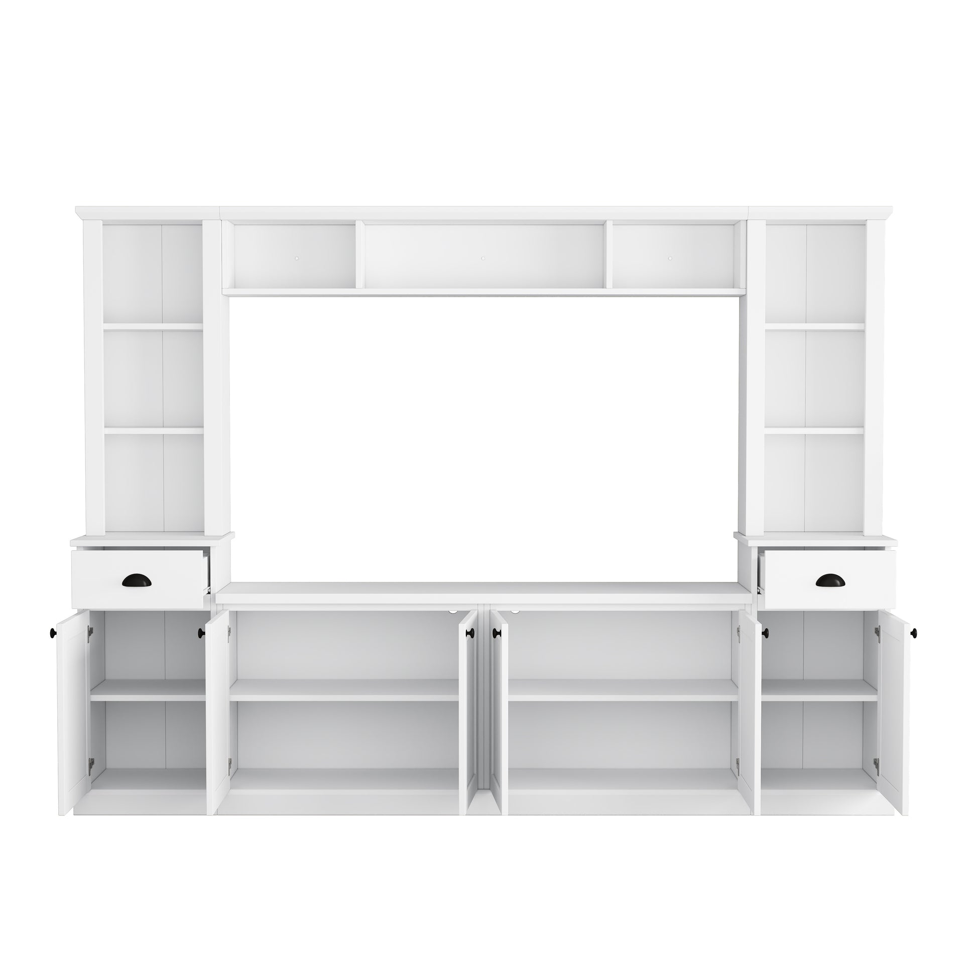 Minimalist Entertainment Wall Unit Set With Bridge For Tvs Up To 75'', Large Storage Space Tv Stand With Adjustable Shelves, Modernist Large Media Console For Living Room, White White Primary Living Space 70 79 Inches 70 79 Inches 75 Inches Particle