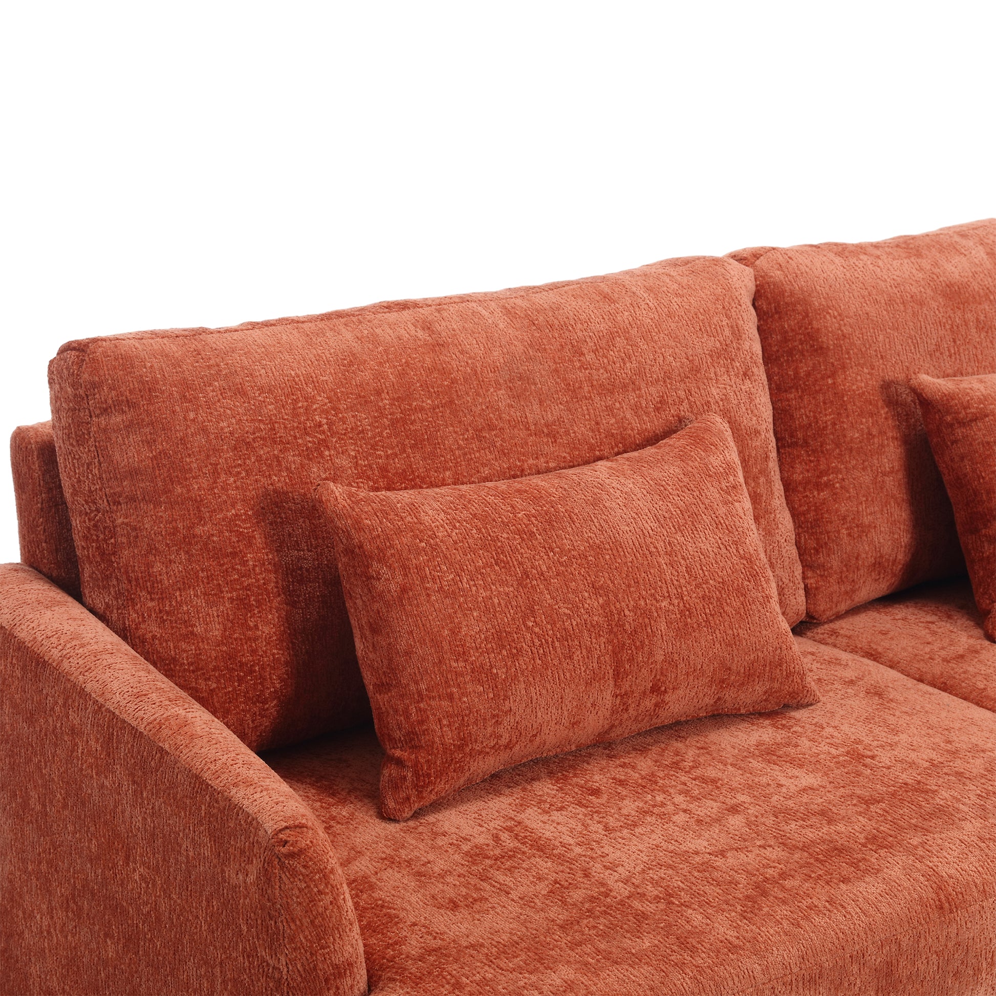 Coolmore Mid Century Modern Chenille Fabric Loveseat Sofa, 2 Seat Upholstered Loveseat Sofa Modern Couch For Living Room,Brown Wood Feet Sofa For Bedroom, Reading Orange Chenille Dark Orange Chenille 2 Seat