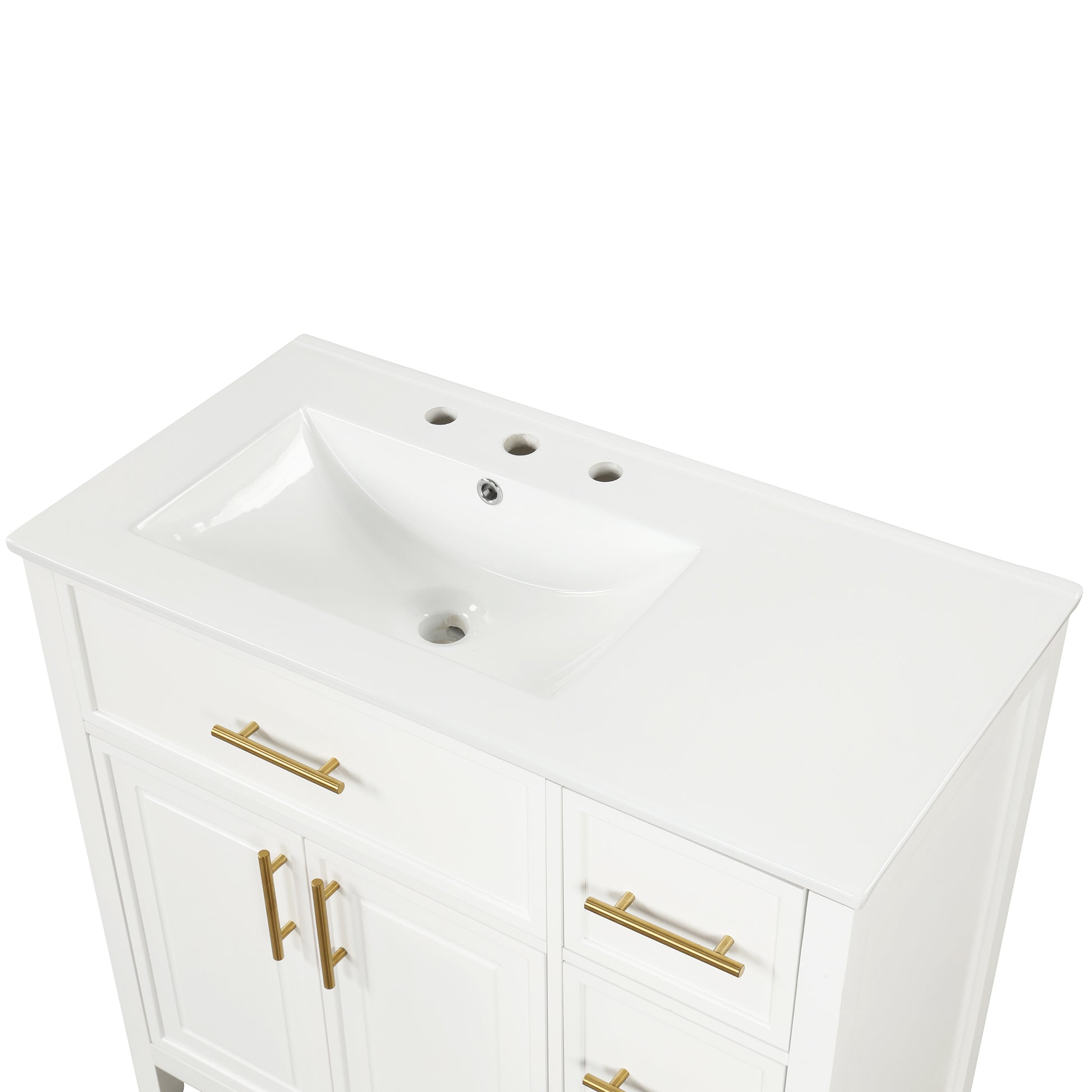 36" Bathroom Vanity With Sink Top, Bathroom Vanity Cabinet With Two Doors And Three Drawers, Solid Woodmdf Boards ,One Package, White White Solid Wood Mdf