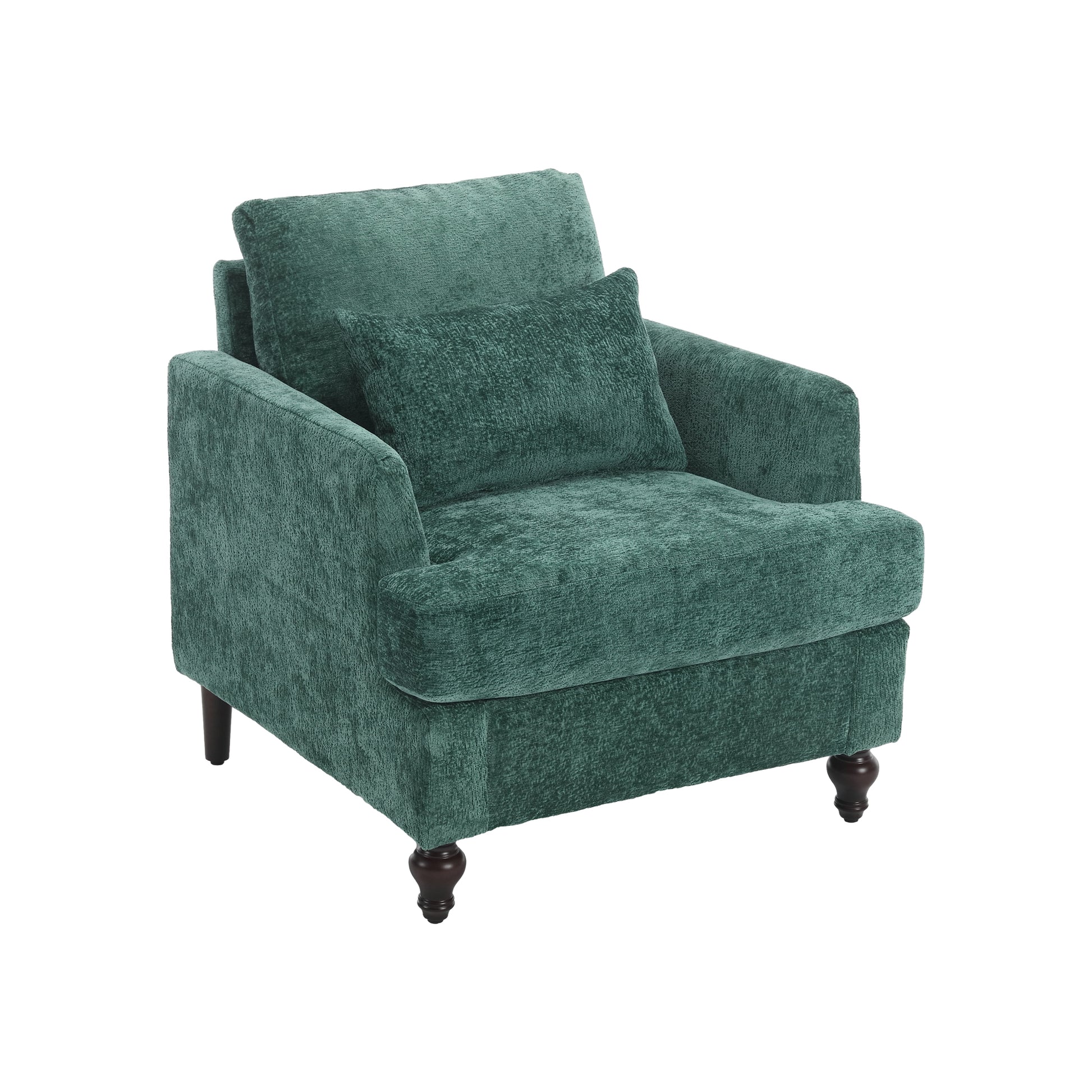 Coolmore Wood Frame Armchair, Modern Accent Chair Lounge Chair For Living Room,Tufted Club Chair, Mid Century Modern Arm Chairs With Studded, Solid Wood Frame, For Bedroom, Reading Emerald Chenille Emerald Modern Chenille 1 Seat