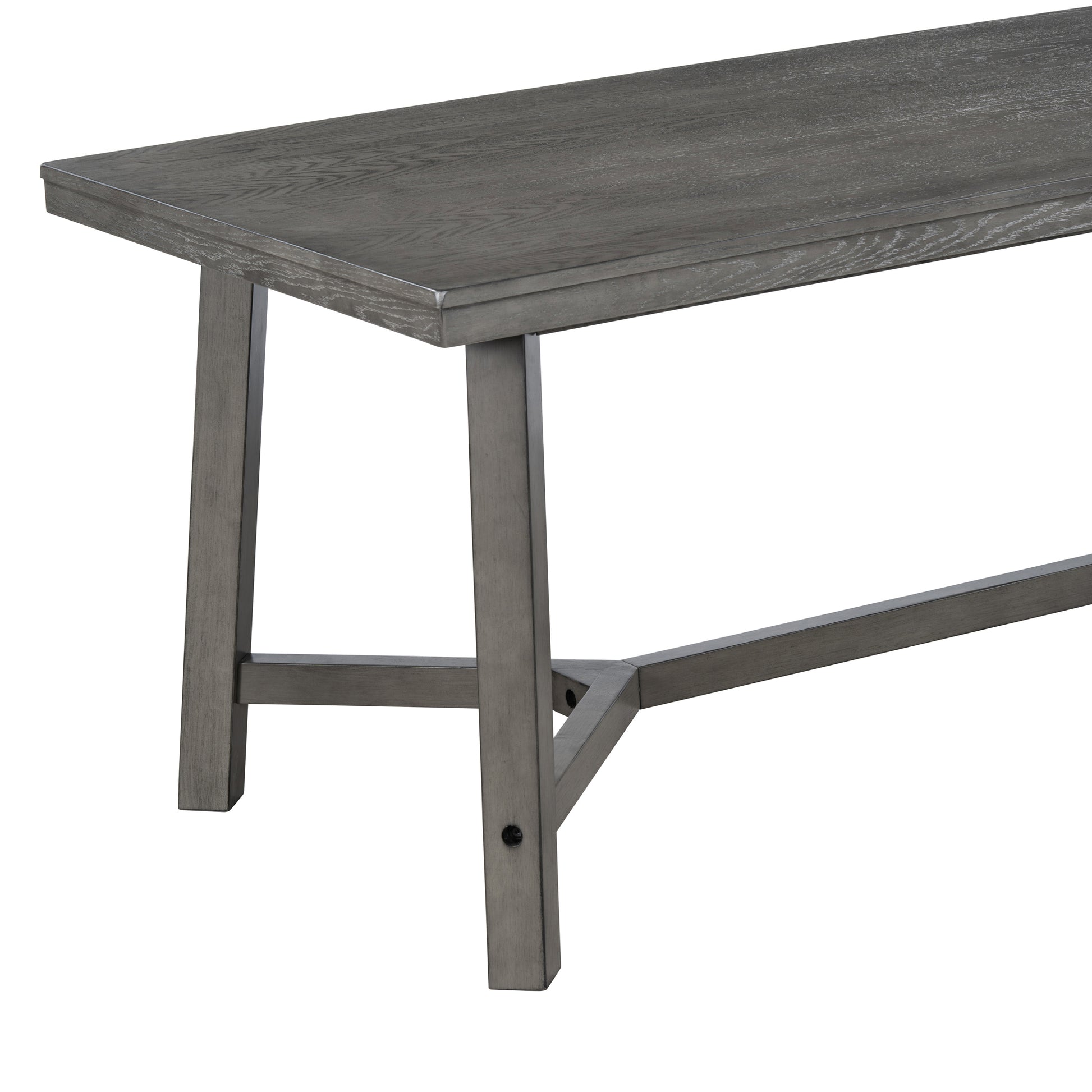 6 Piece Retro Farmhouse Style Dining Set, Rectangular Table And 4 Upholstered Chairs With Rattan And Bench For Dining Room And Kitchen Gray Gray Solid Wood Mdf