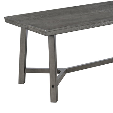 6 Piece Retro Farmhouse Style Dining Set, Rectangular Table And 4 Upholstered Chairs With Rattan And Bench For Dining Room And Kitchen Gray Gray Solid Wood Mdf