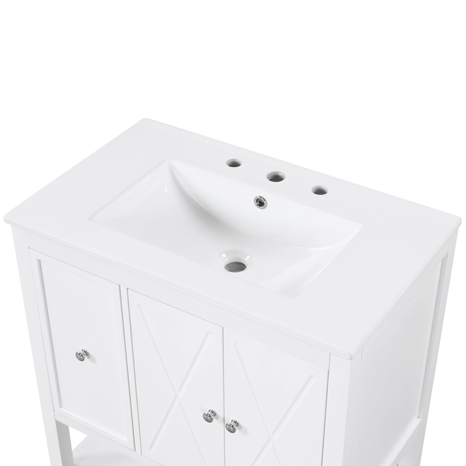 30" Bathroom Vanity With Sink Top, Bathroom Vanity Cabinet With Two Doors And One Drawer, Mdf Boards, Solid Wood, One Package, White White Solid Wood Mdf