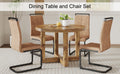 A Modern And Practical Circular Dining Table. Made Of Mdf Tabletop And Wooden Mdf Table Legs. 4 Piece Technology Cloth High Backrest Cushion Side Chair, C Shaped Tube Black Metal Legs. Ct 403C 1162 Natural Wood Mdf