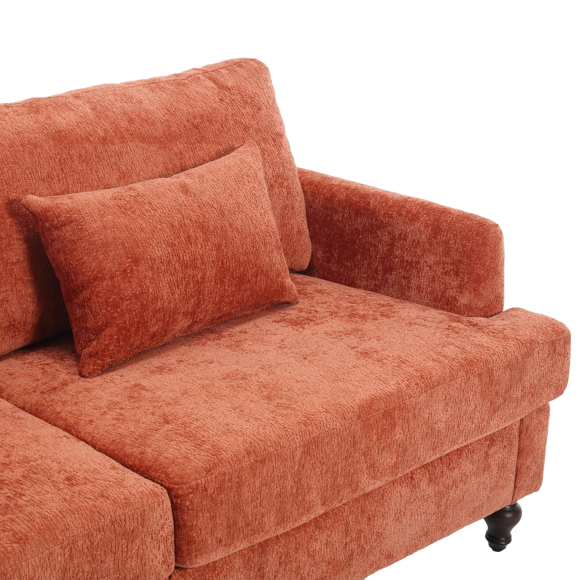 Coolmore Mid Century Modern Chenille Fabric Loveseat Sofa, 2 Seat Upholstered Loveseat Sofa Modern Couch For Living Room,Brown Wood Feet Sofa For Bedroom, Reading Orange Chenille Dark Orange Chenille 2 Seat