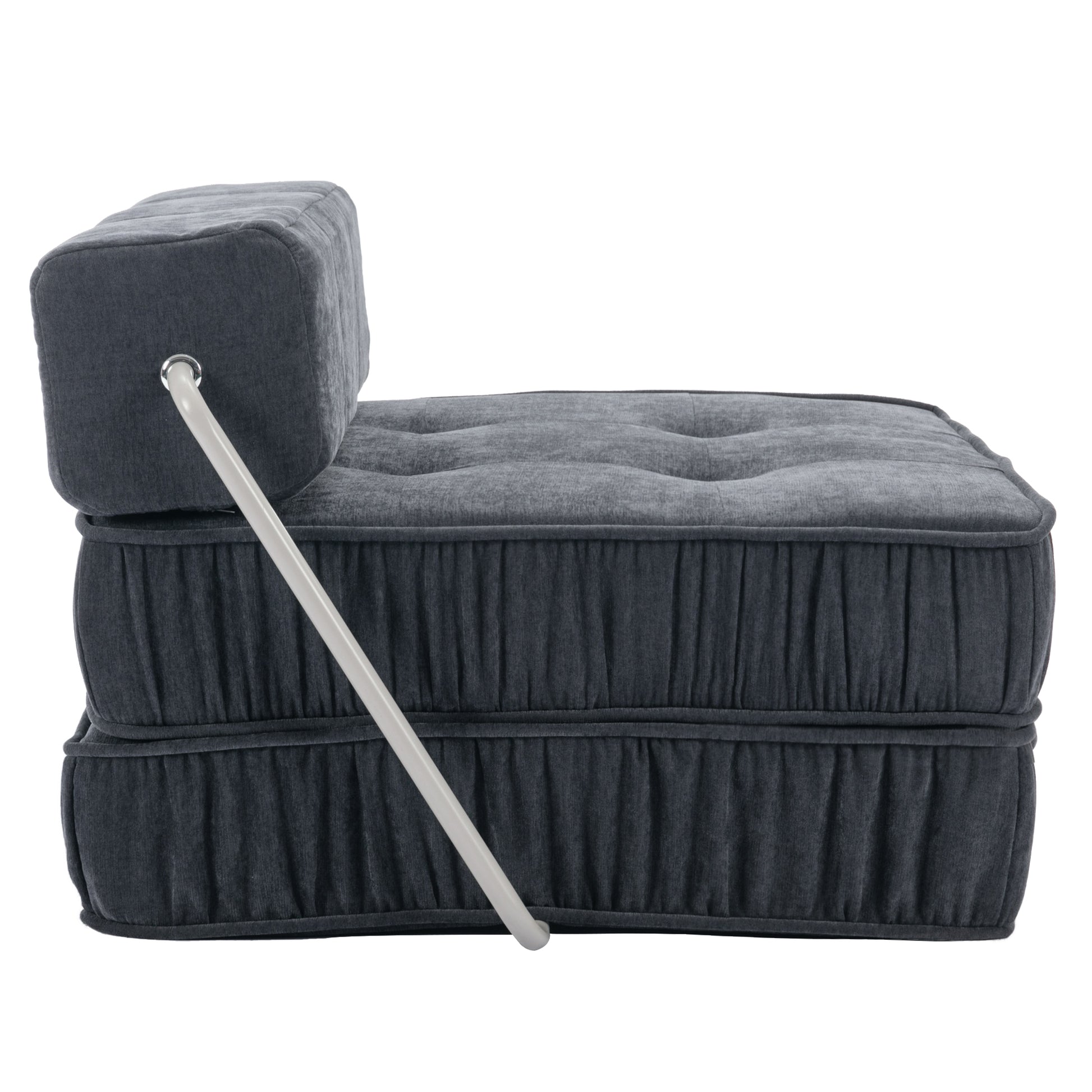 Folding Sofa Bed, Futon Sleeper Chair, Convertible Chair Floor Couch & Sleeping Mattress For Living Room, Guest Room, Home Office, Apartment, Small Space, Bed, Removable Back Cushion, Grey, 1 Seat Grey Chenille Primary Living Space Pillow Back Soft