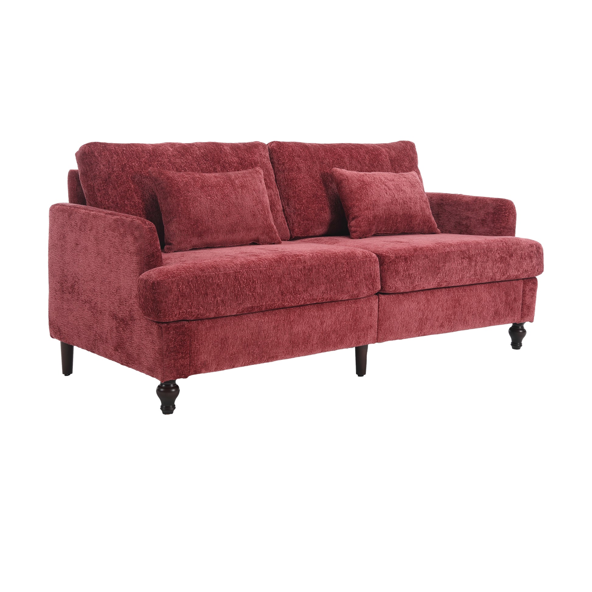 Coolmore Mid Century Modern Chenille Fabric Loveseat Sofa, 2 Seat Upholstered Loveseat Sofa Modern Couch For Living Room,Brown Wood Feet Sofa For Bedroom, Reading Wine Red Chenille Wine Red Chenille 2 Seat