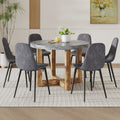 A Modern And Practical Circular Dining Table. Made Of Mdf Tabletop And Wooden Mdf Table Legs. A Set Of 6 Cushioned Chairs.Ct 403B0501A Natural Wood Mdf