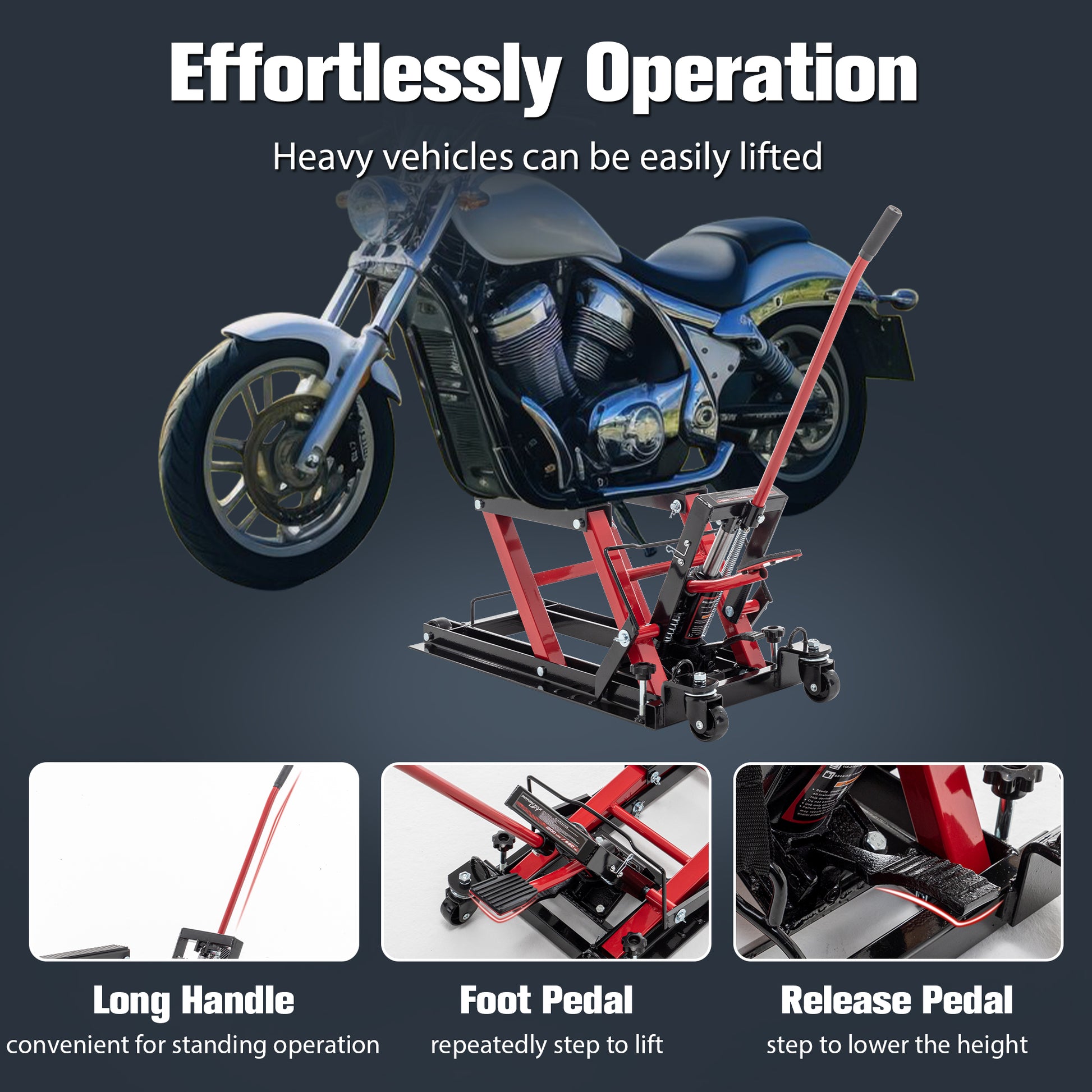 Hydraulic Motorcycle Lift Jack, 1500 LBS Capacity Foot red-metal
